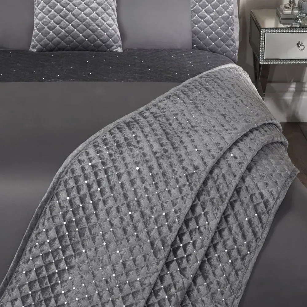 Quilted Bedspread Set with Sequins - Grey, Velvet