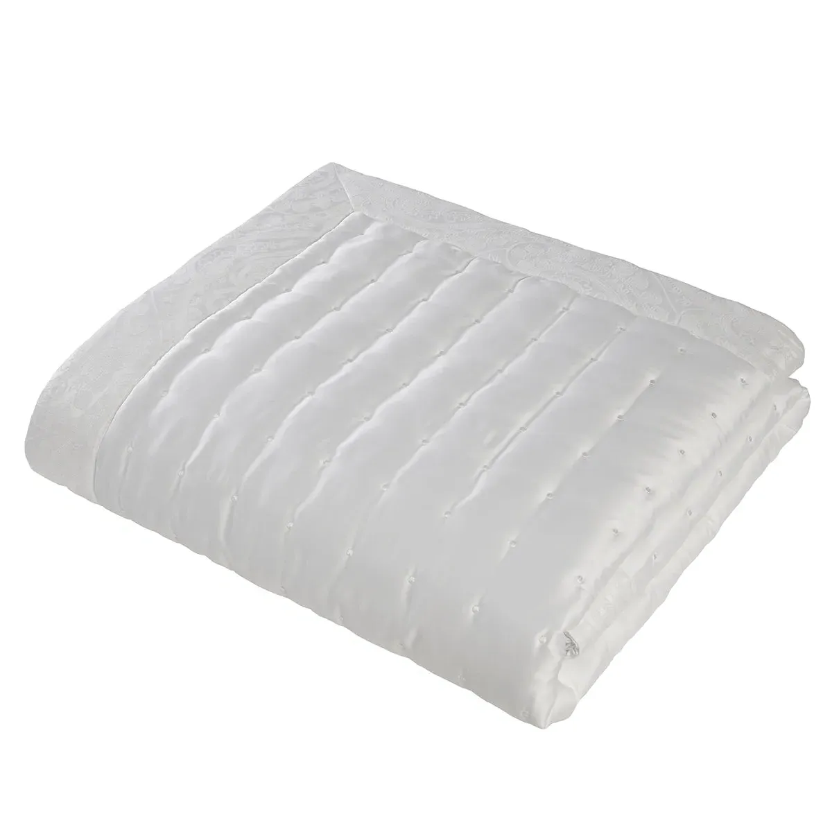 Quilted Pintuck Throw with Jacquard - White, Cotton