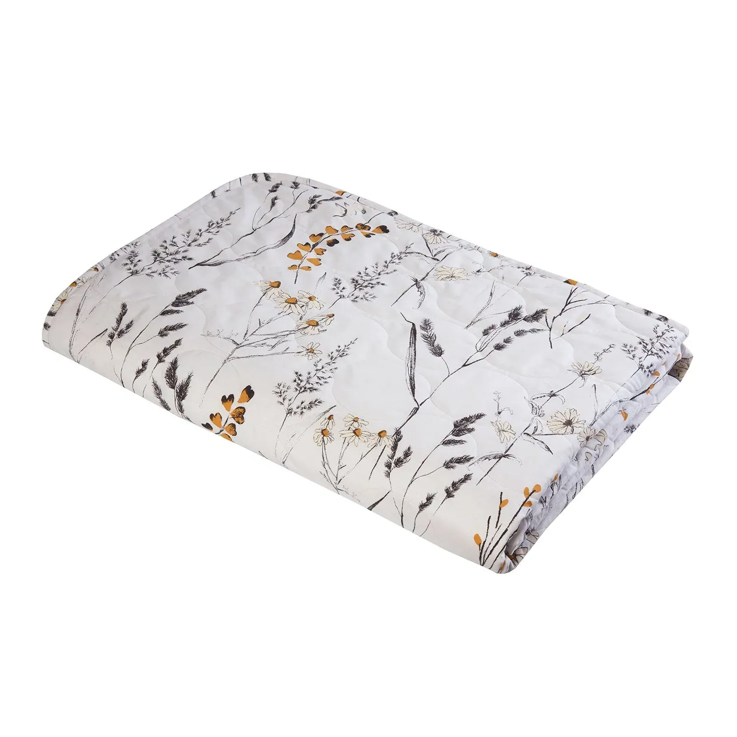 Quilted Throw Floral - Natural, Cotton