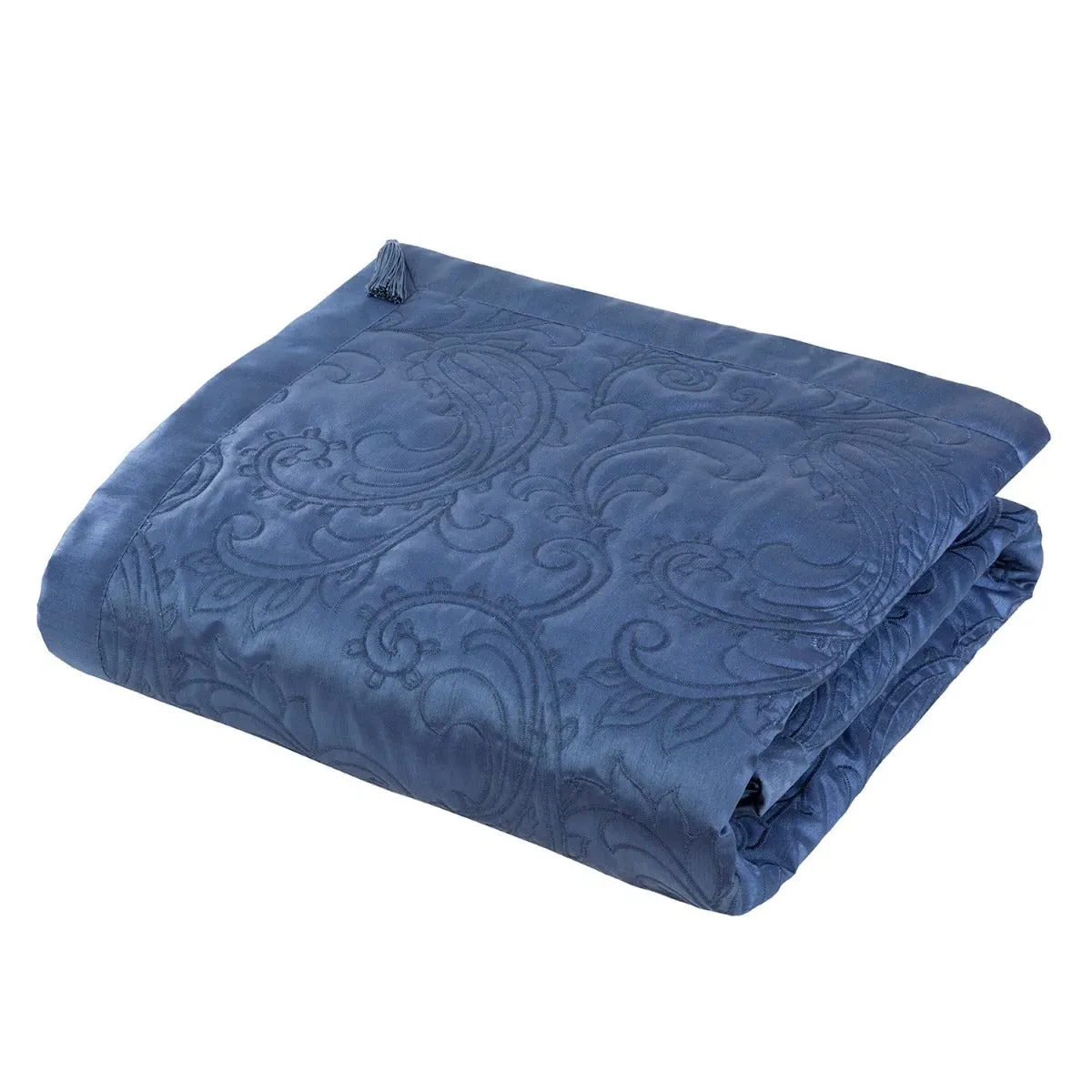 Quilted Throw with Corner Tassels - Blue
