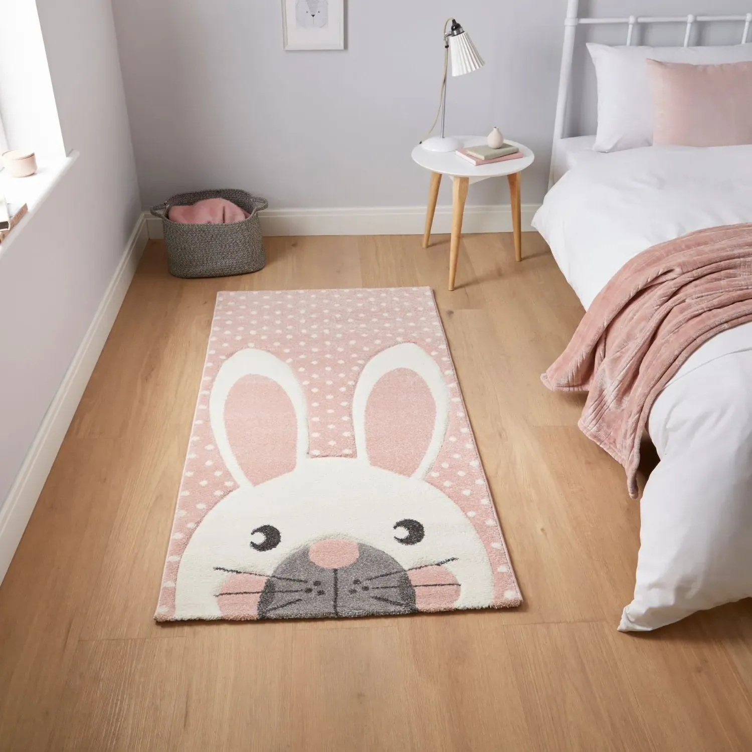 Rabbit Design Kids Rug - Pink, Polypropylene