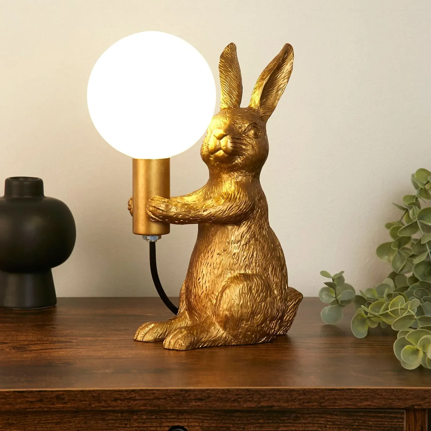 Rabbit Table Lamp with Globe Light - Gold