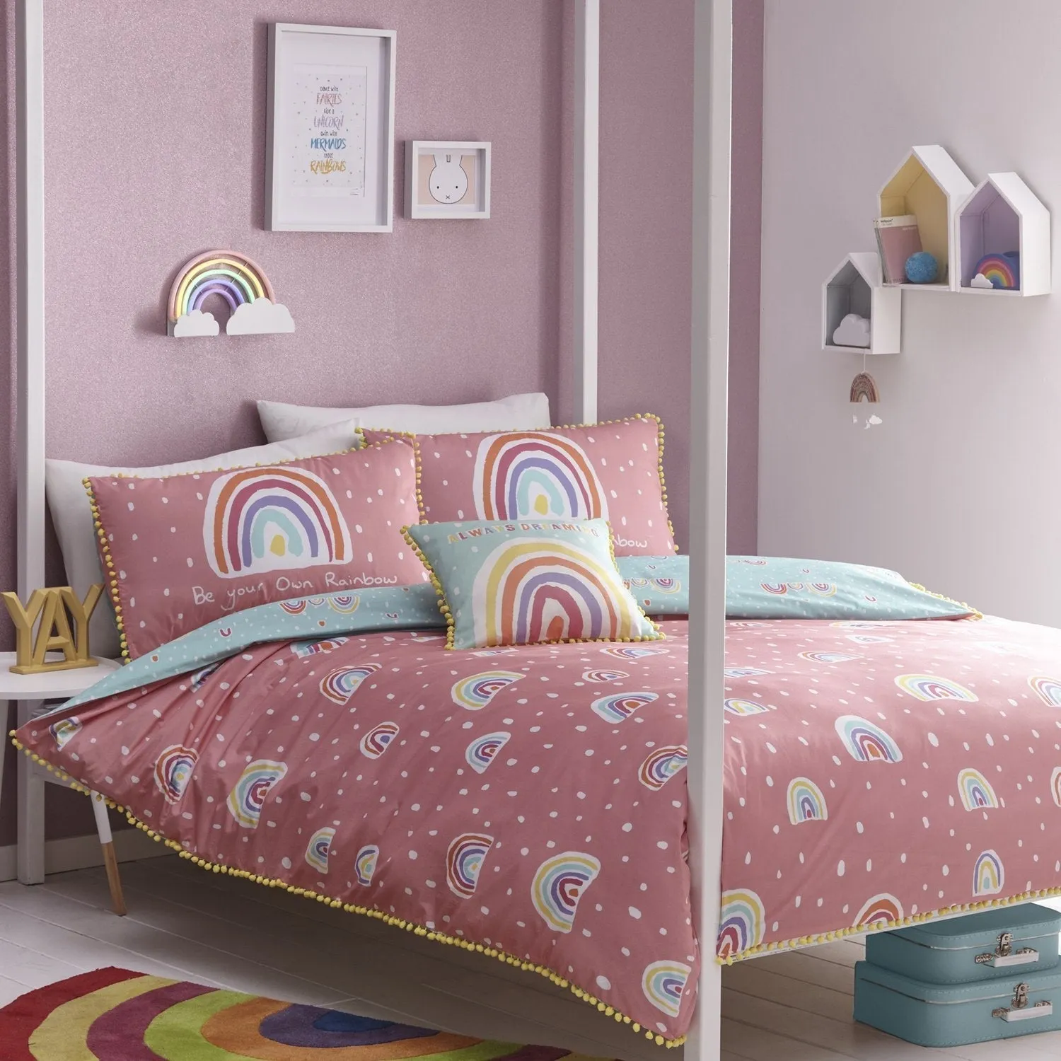 Single Duvet Set Reversible - Pink, Cotton product