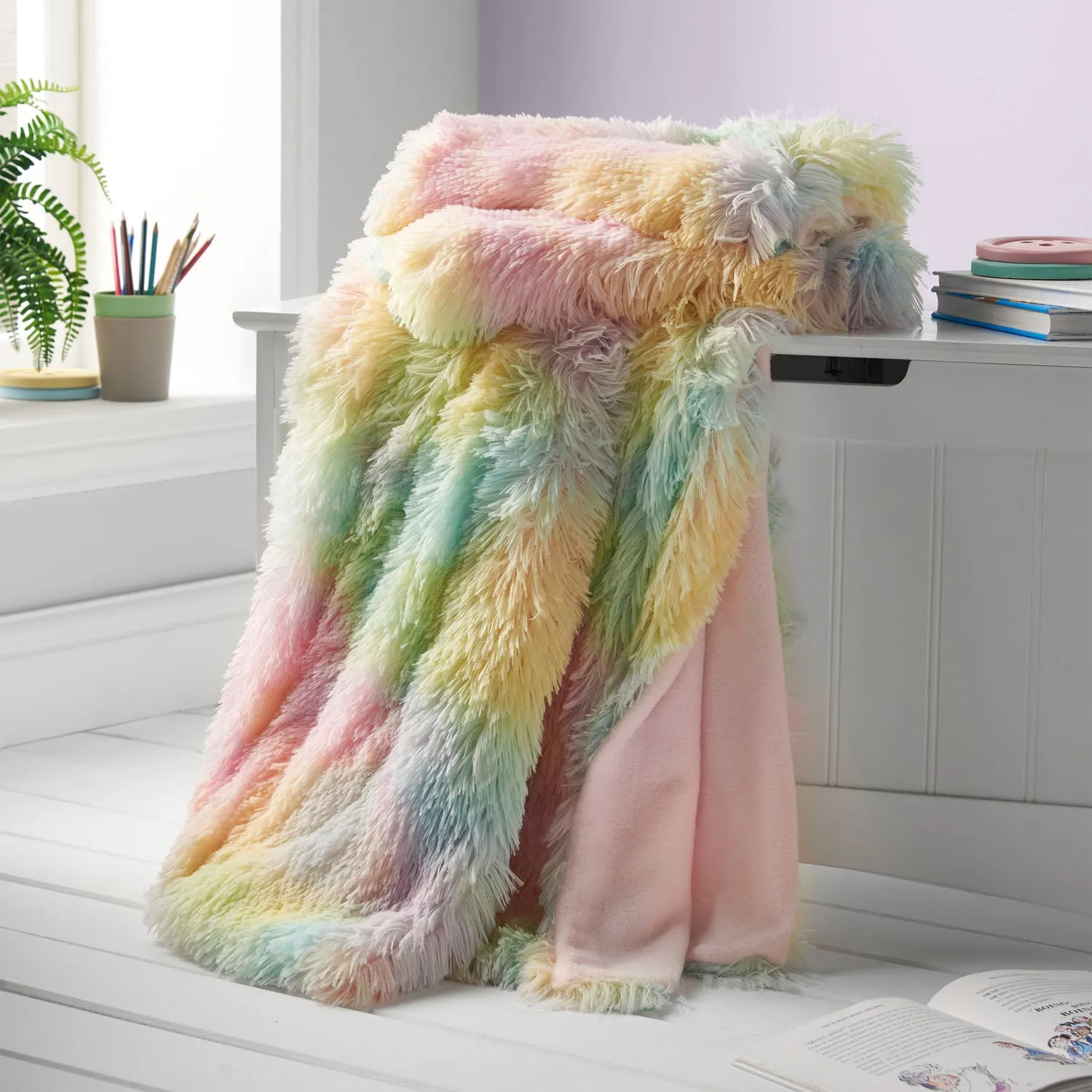Rainbow Throw Blanket - Multi, Faux Fur