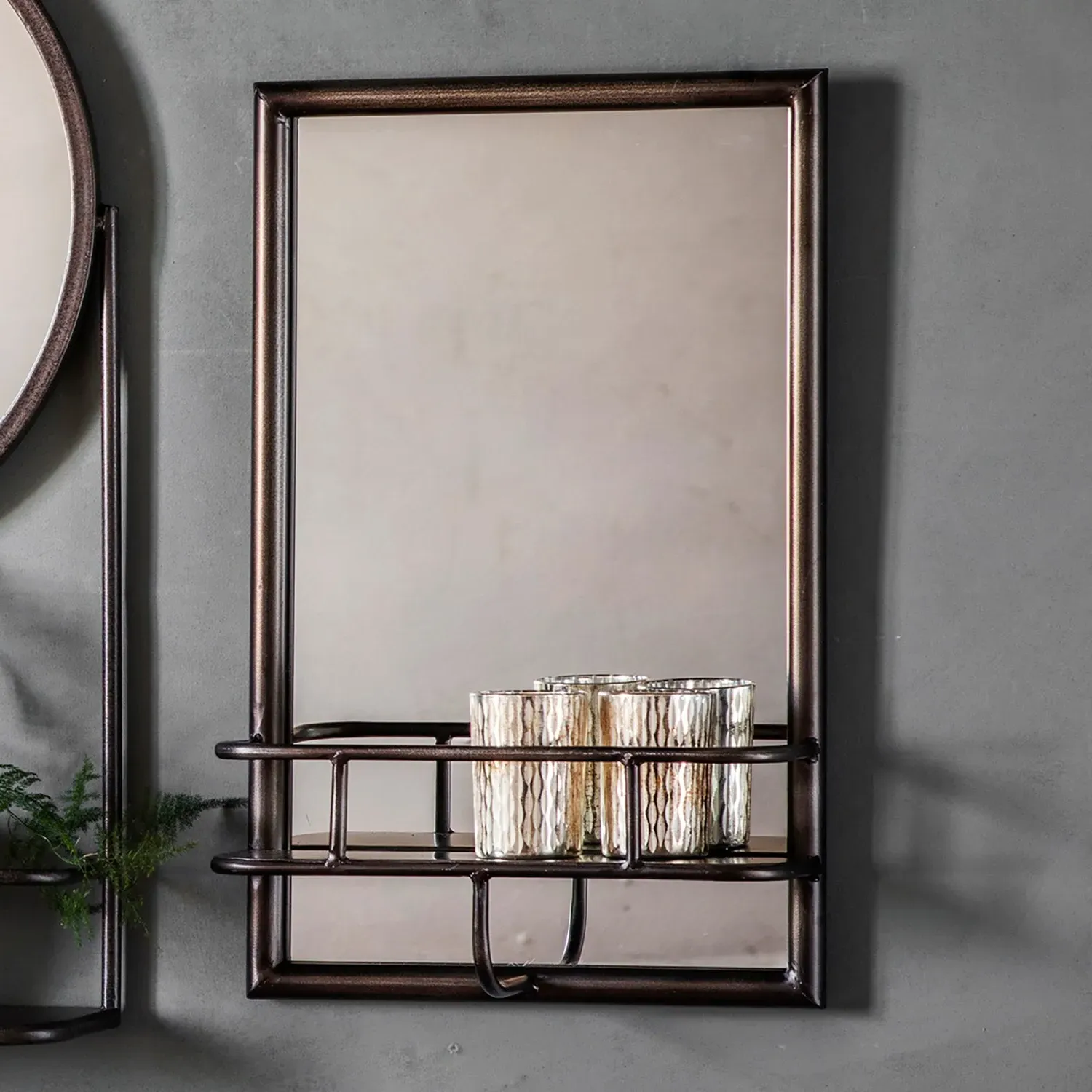 Rectangle Mirror with Shelf - Bronze, Metal