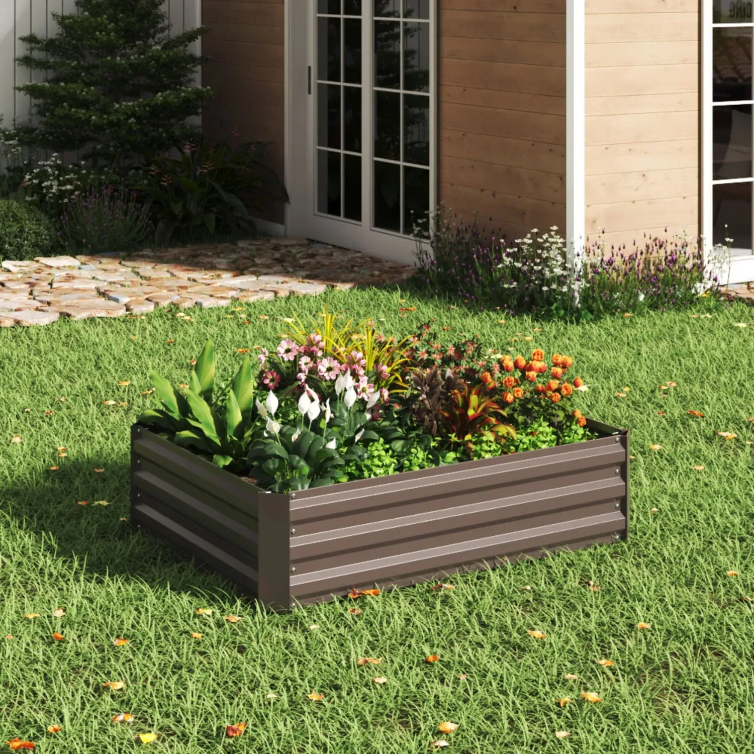 Rectangle Raised Garden Bed - Brown, Galvanized Steel by Julian Charles