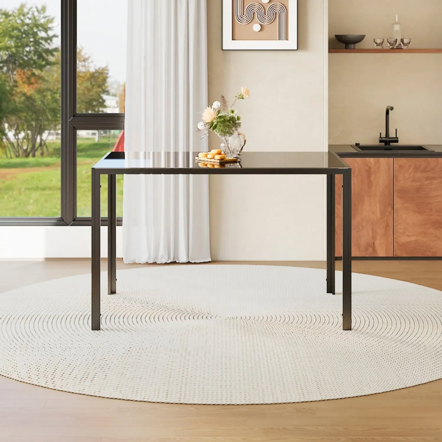 Rectangular 4-Seater Dining Table - Black, Tempered Glass alternate view