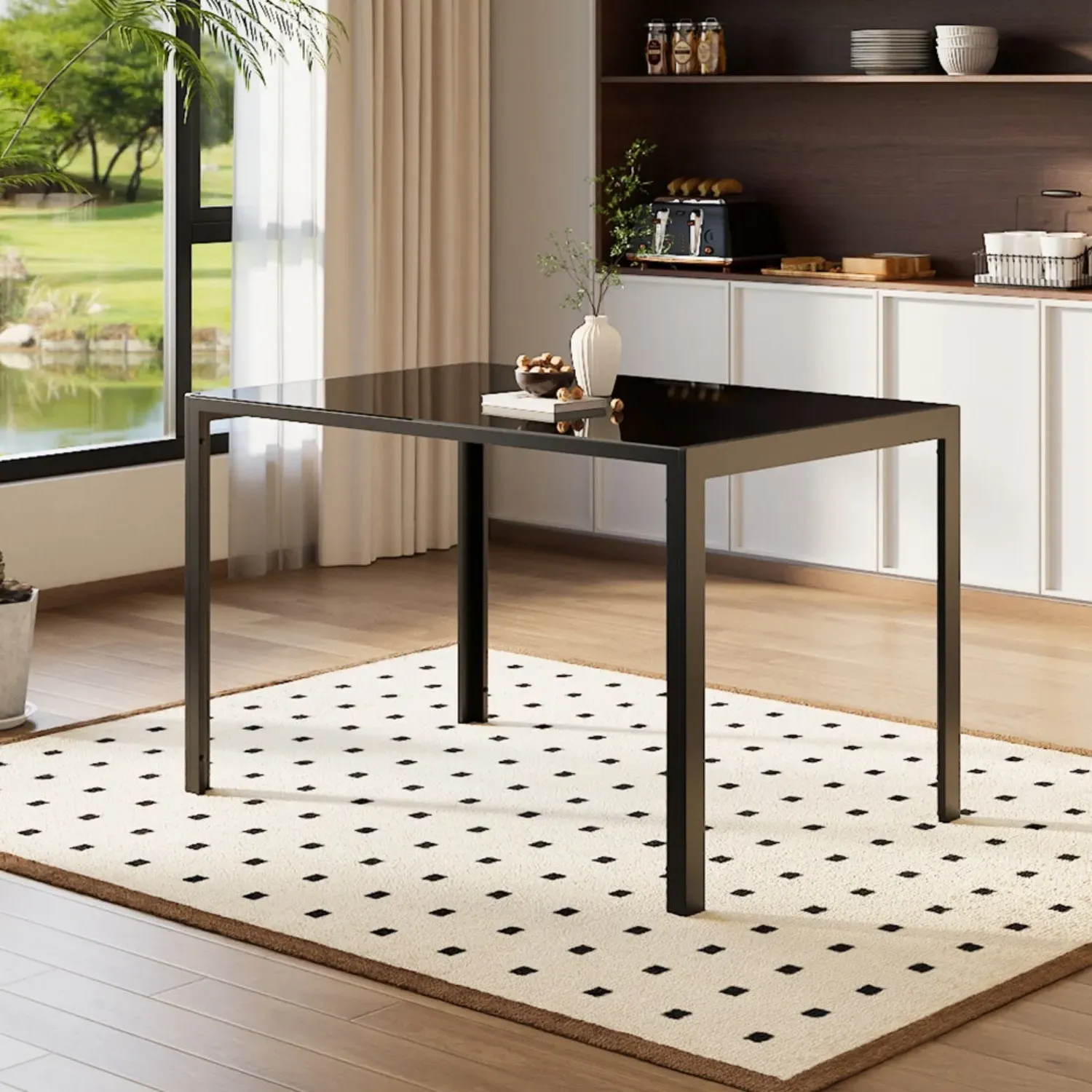 Rectangular 4-Seater Dining Table - Black, Tempered Glass product