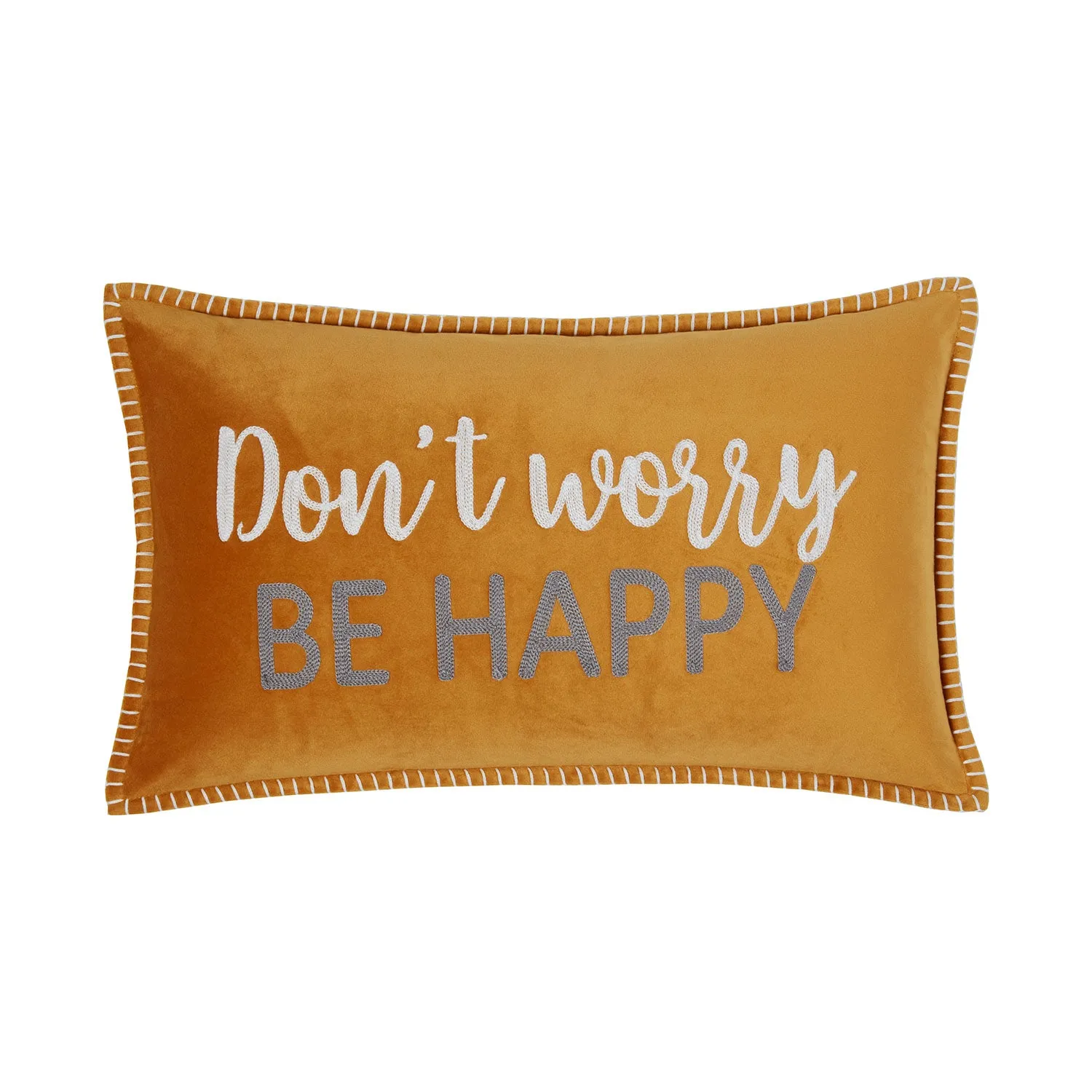 Rectangular Cushion with Embroidered Slogan - Ochre image