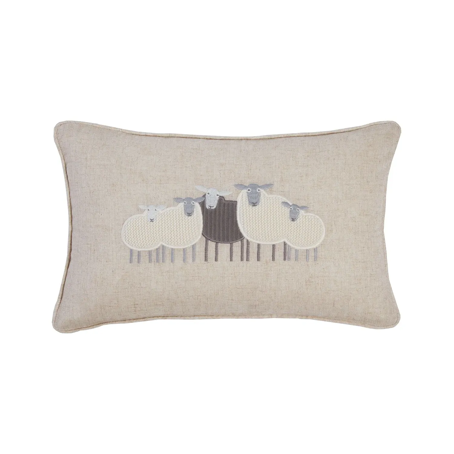 Rectangular Cushion with Sheep Applique - Natural