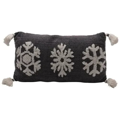 Rectangular Cushion with Tassels - Grey, Cotton