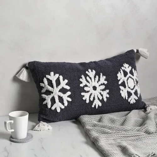 Rectangular Cushion with Tassels - Grey, Cotton image