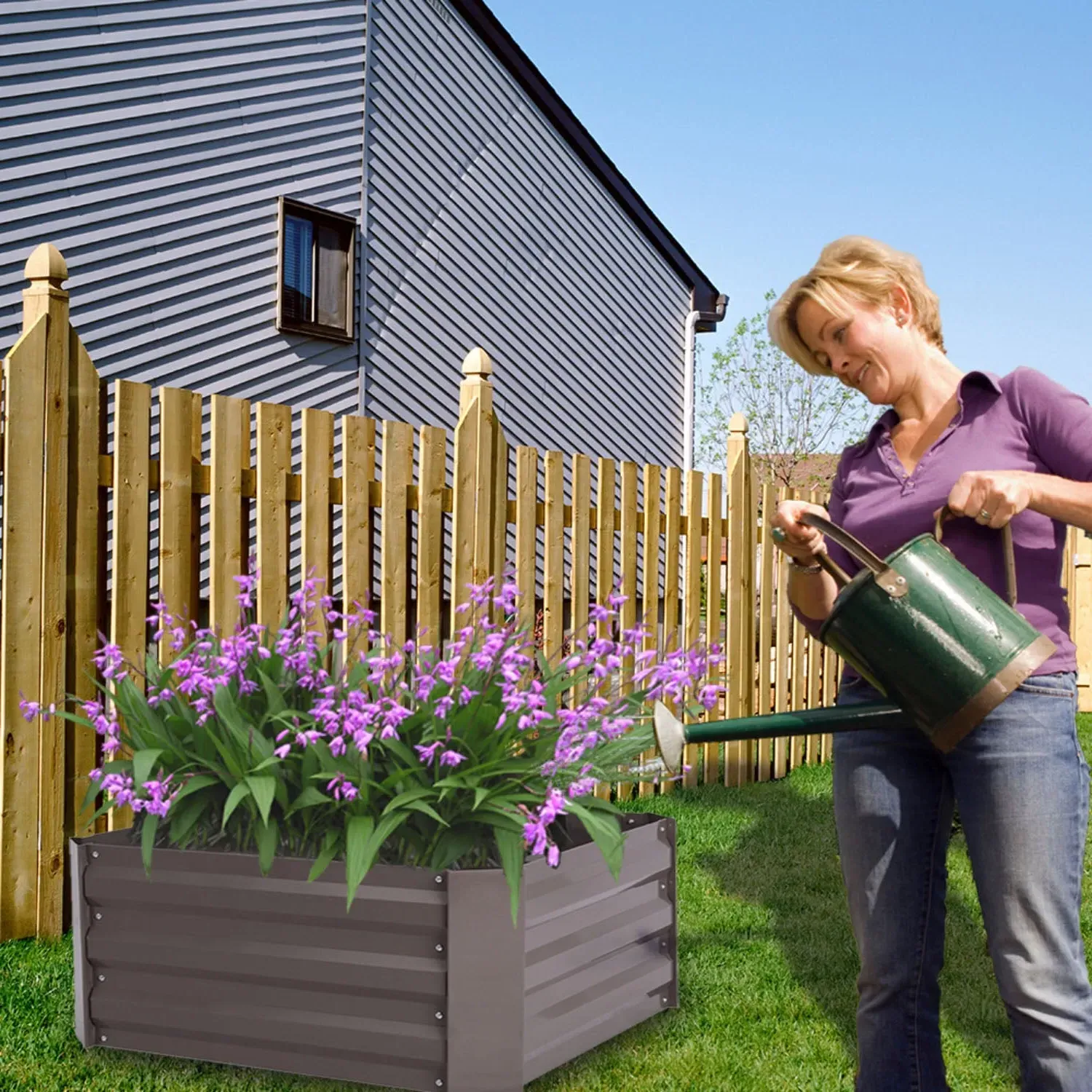 Rectangular Raised Garden Bed - Brown, Galvanized Steel by Julian Charles, alternate view