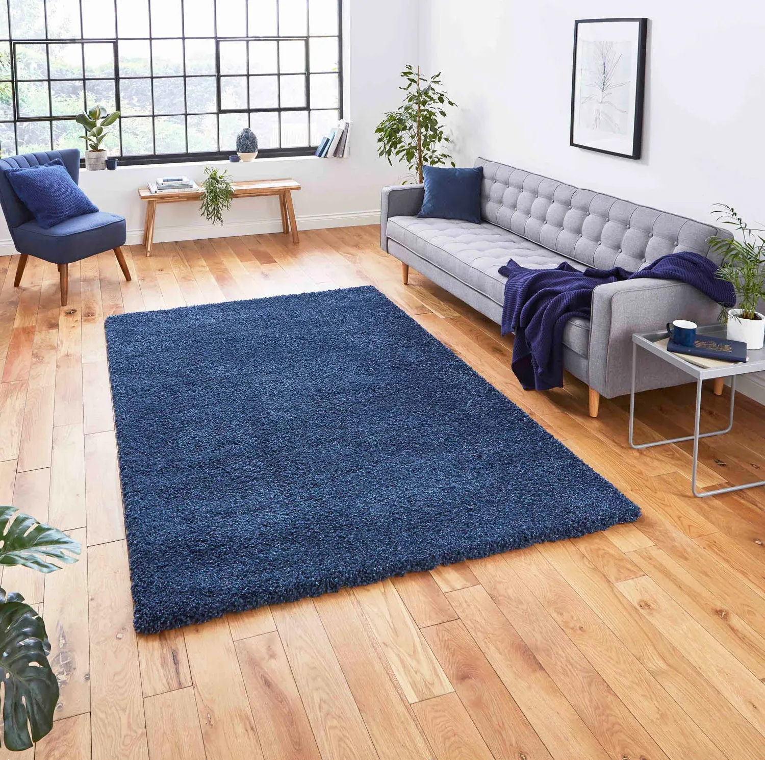 Rectangular Shaggy Rug - Blue, Polypropylene
