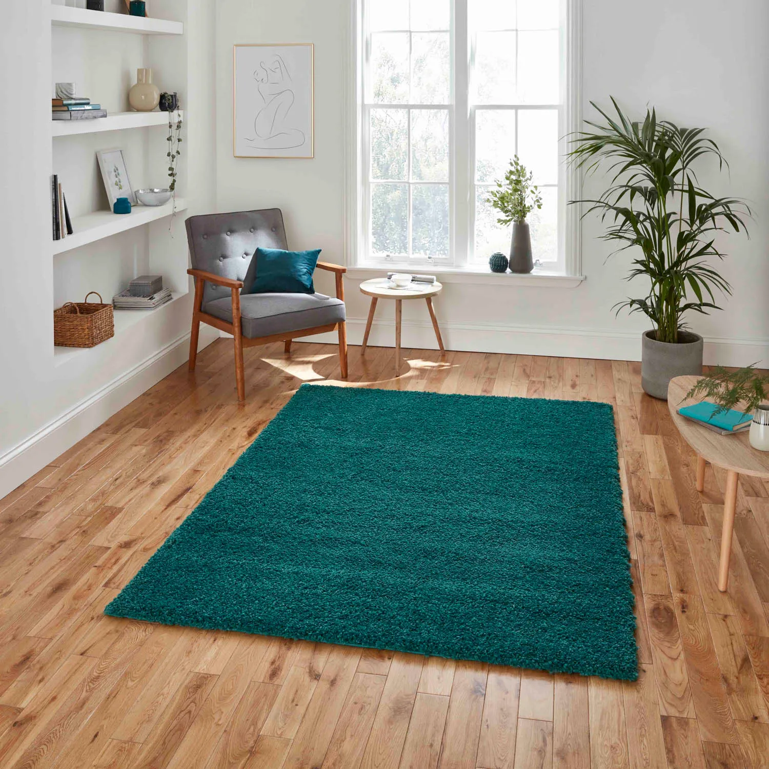 Rectangular Shaggy Rug - Green, Polypropylene