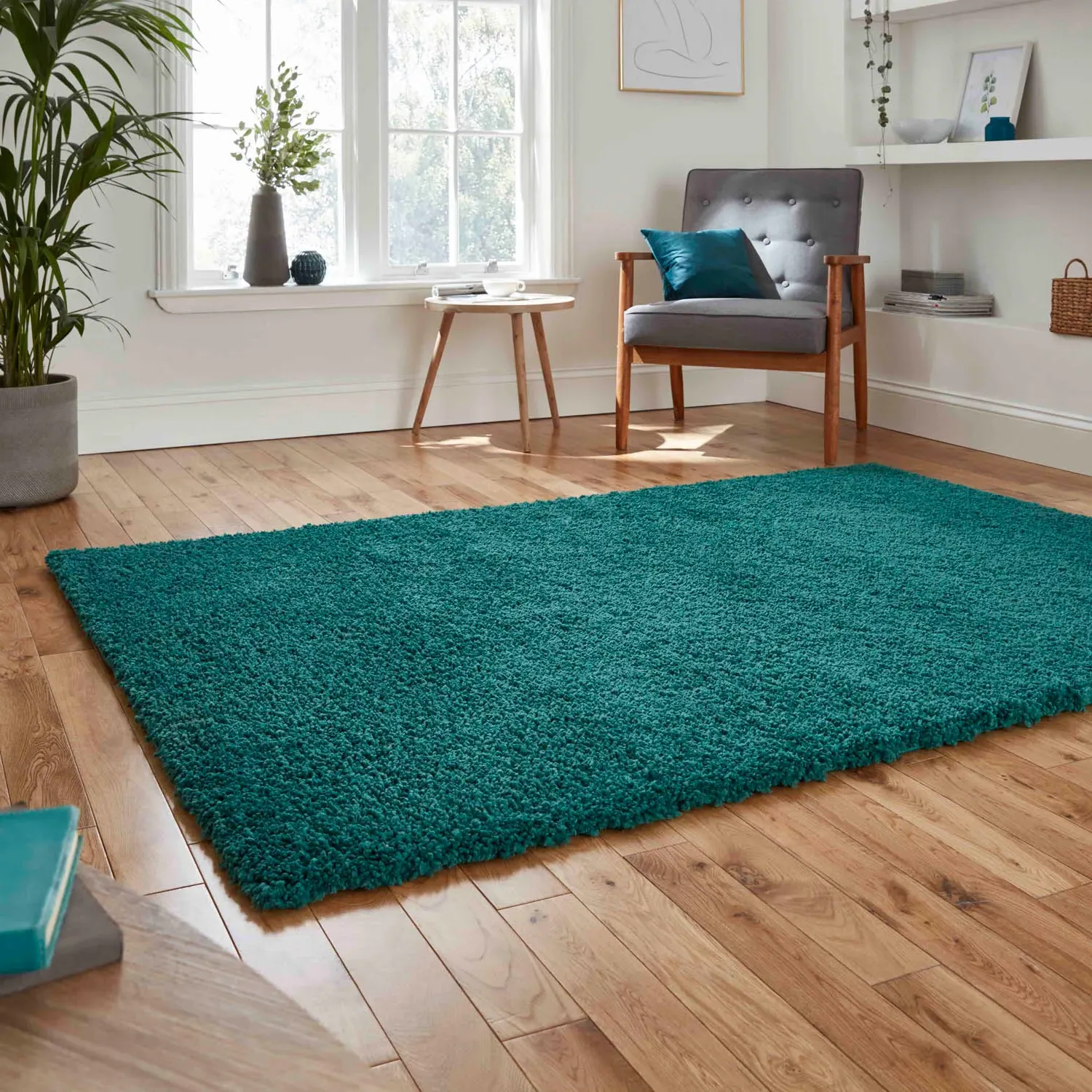 Rectangular Shaggy Rug - Green, Polypropylene
