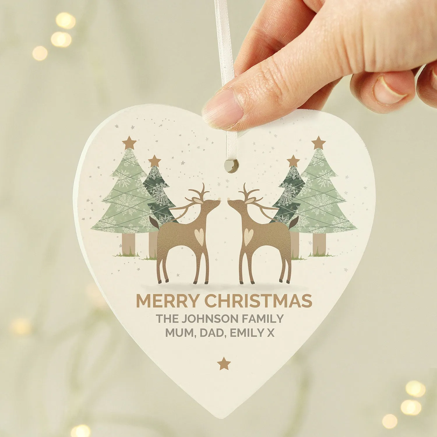 Reindeer Couple Personalised Wooden Heart Decoration - White by Julian Charles, alternate view