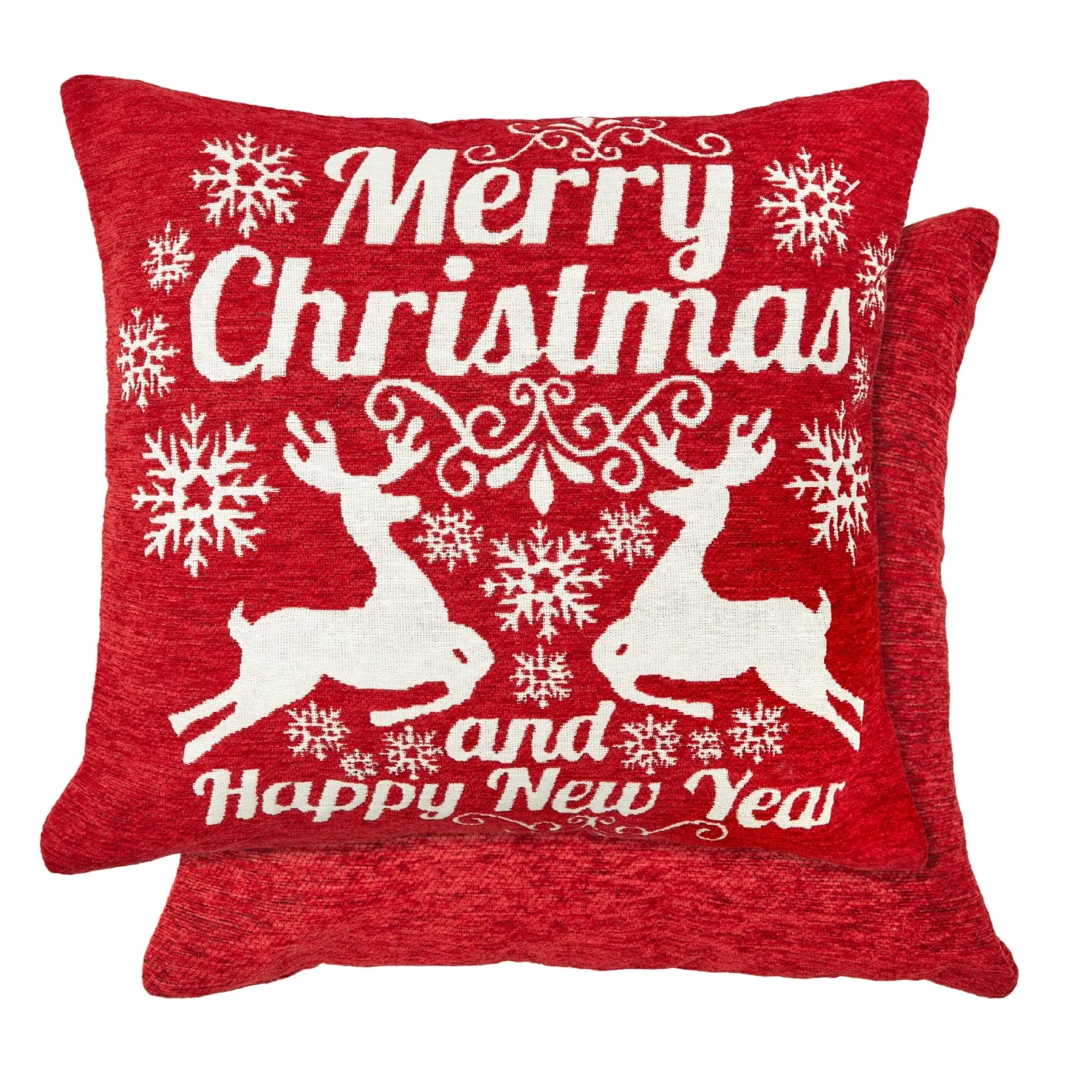 Reindeer Tapestry Cushion Cover Pair - Red