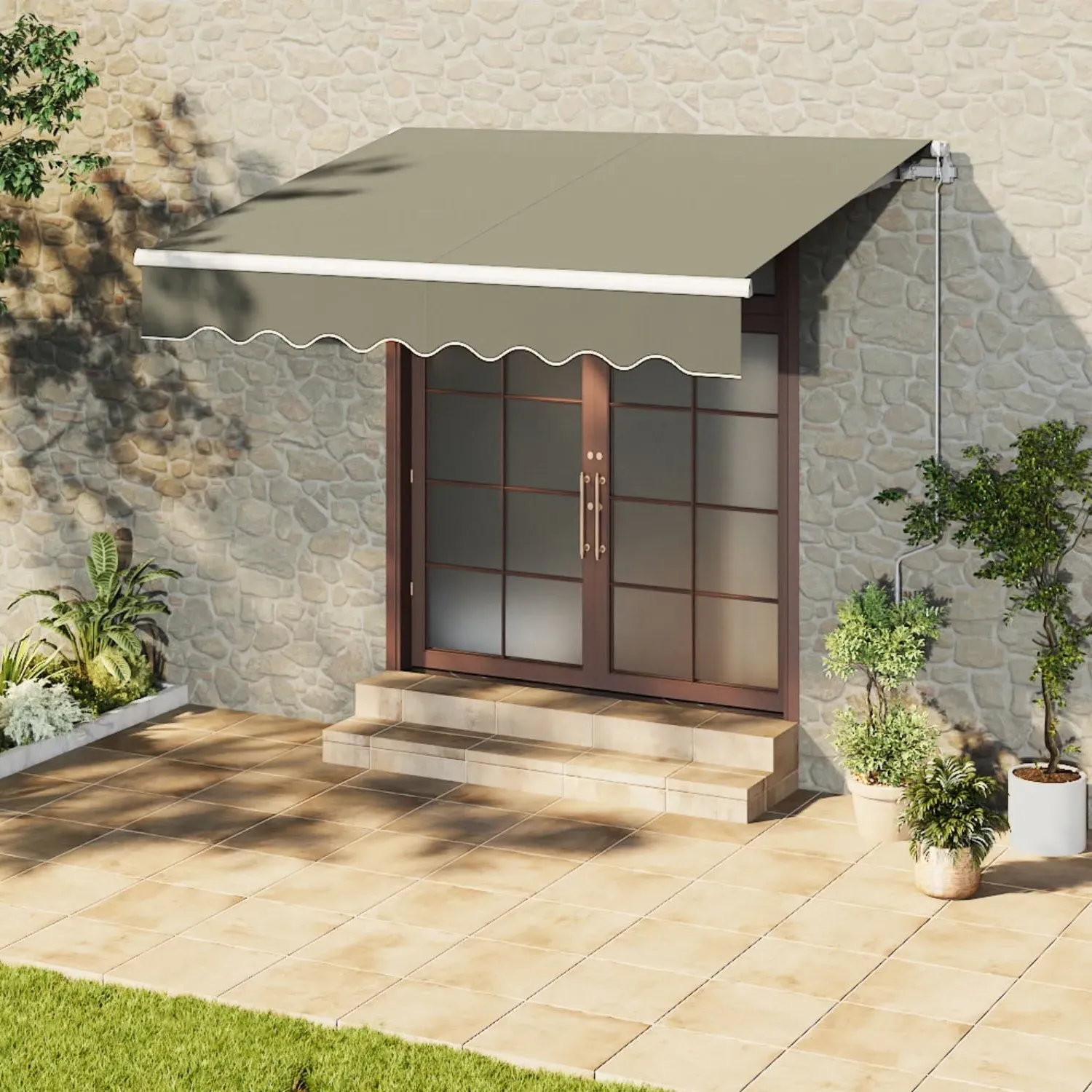 Retractable Manual Patio Awning 2.5 x 2m - Grey, Polyester by Julian Charles