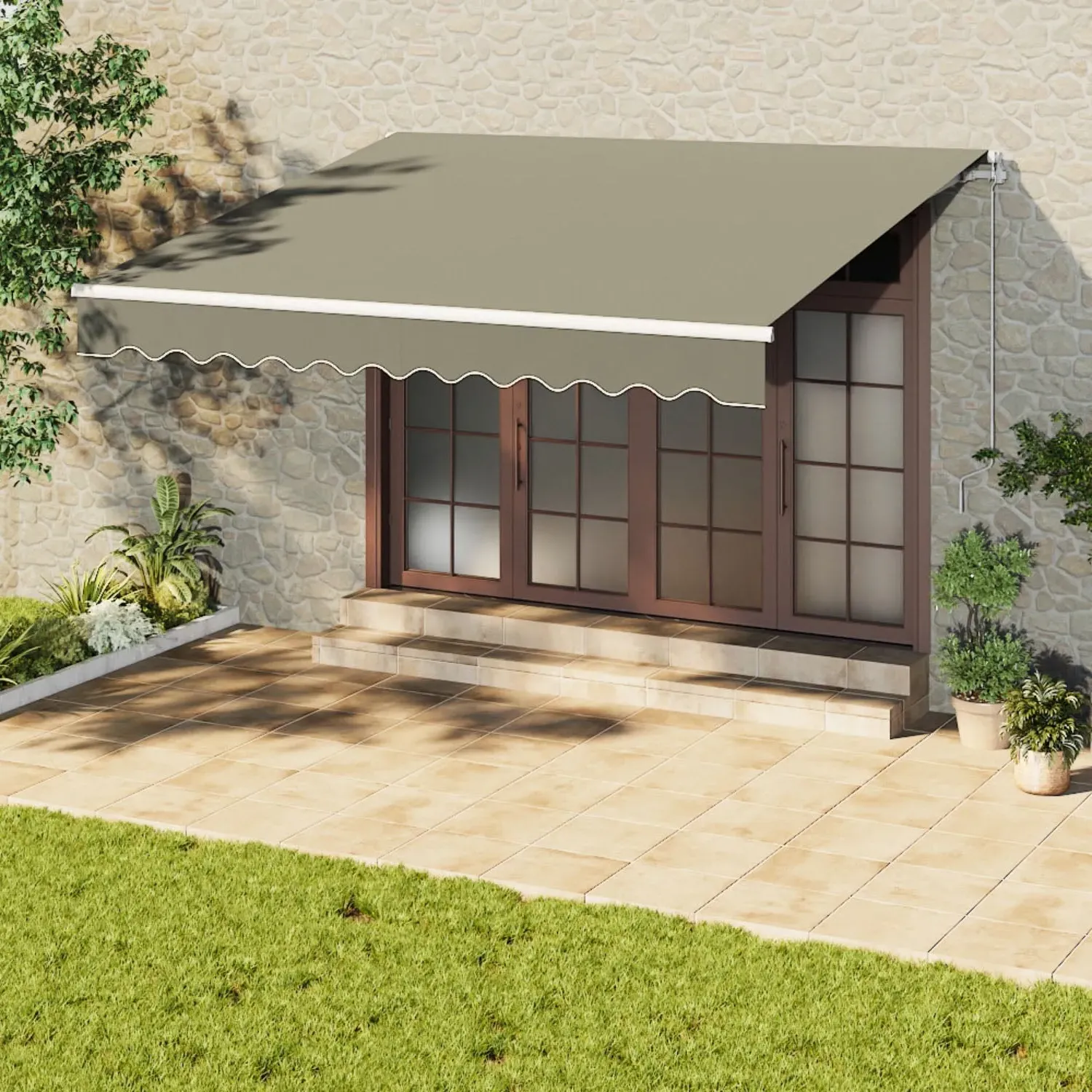 Retractable Manual Patio Awning 3 x 3.5m - Grey, Polyester product