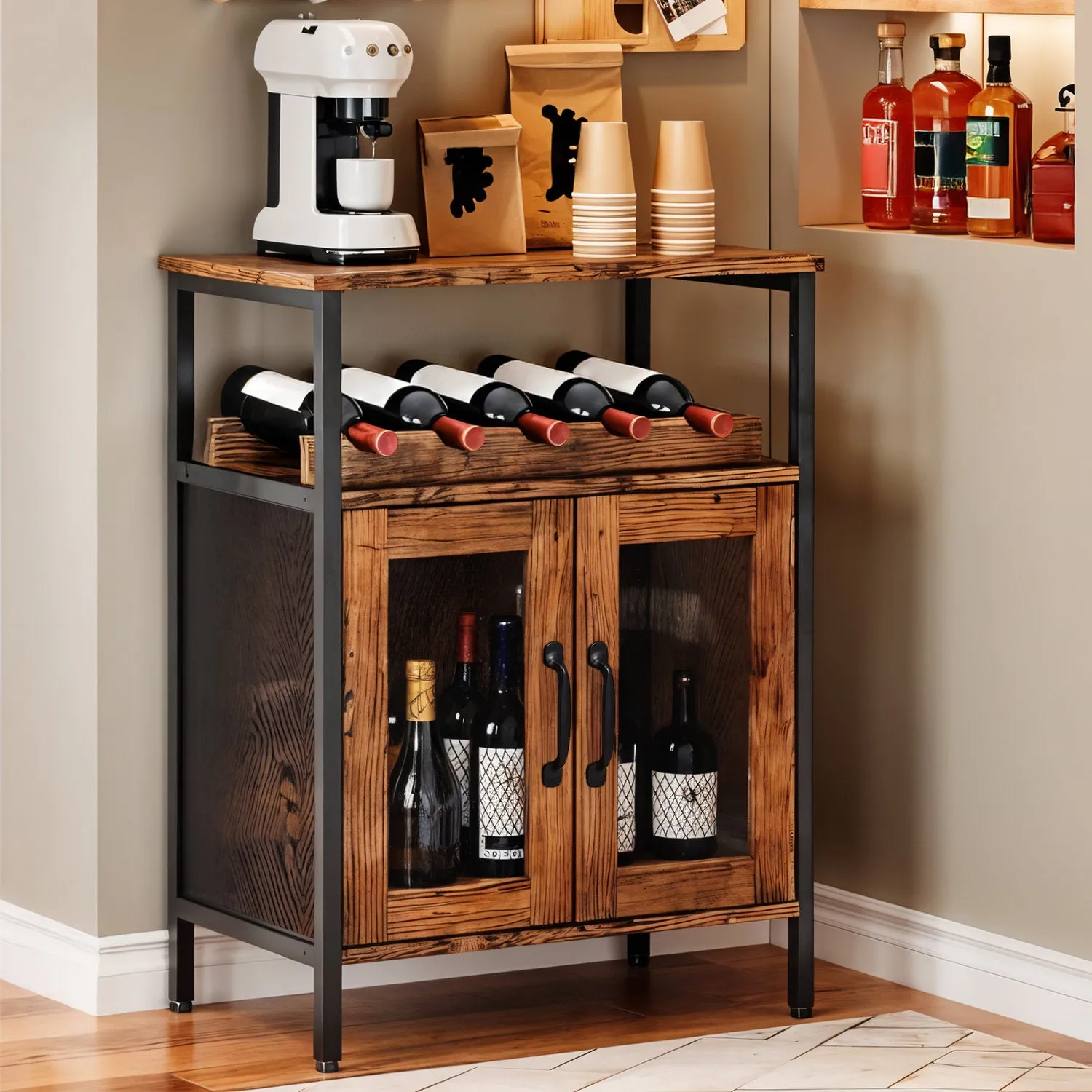 Retro Bar Cabinet with Wine Rack & Glass Holder - Brown by Julian Charles, alternate view