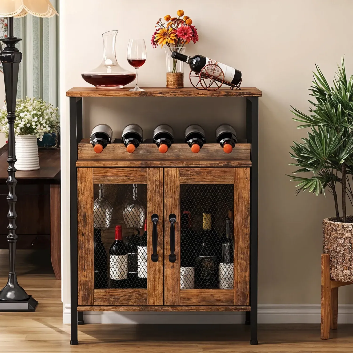 Retro Bar Cabinet with Wine Rack & Glass Holder - Brown by Julian Charles