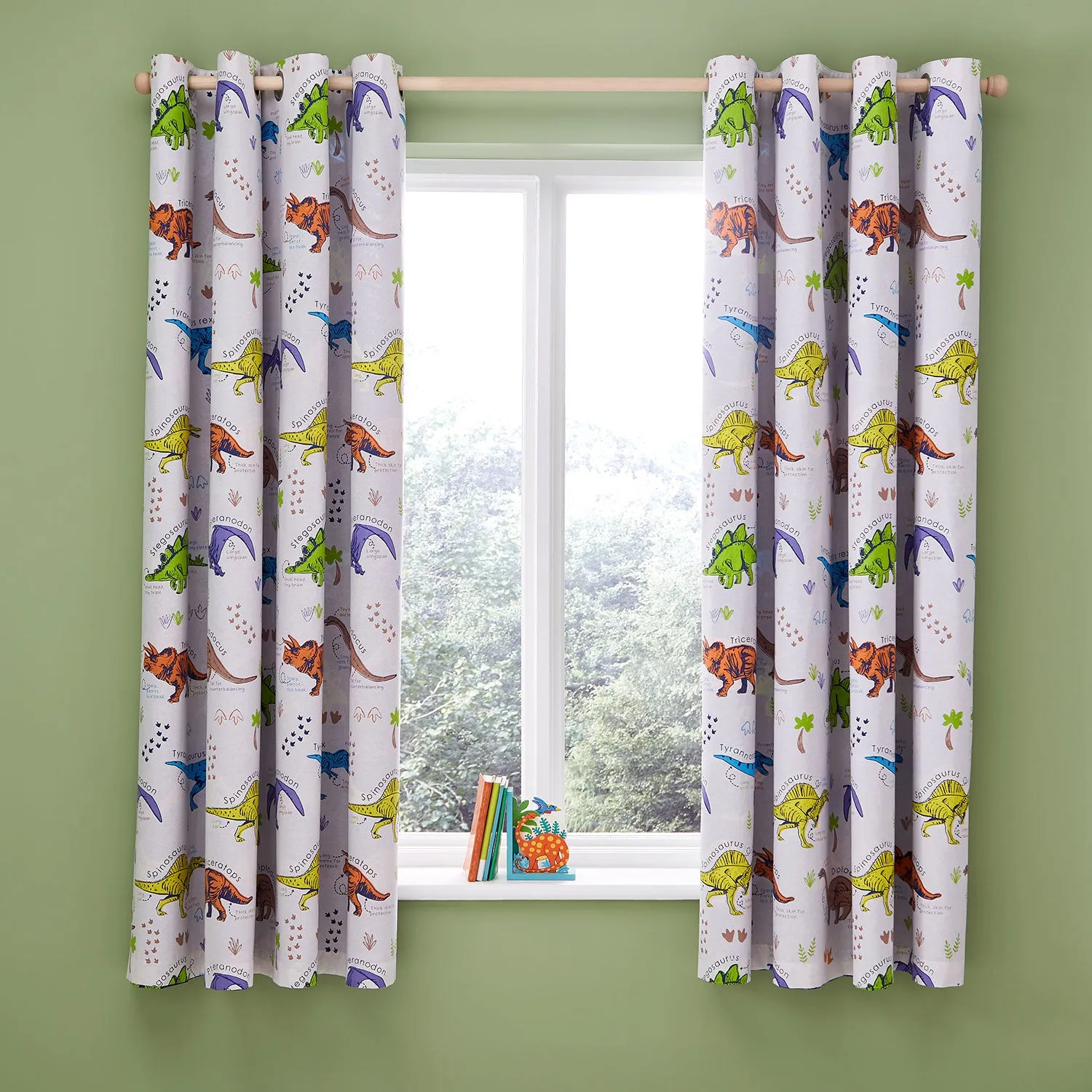 Reversible Curtains Dinosaur Print - Natural