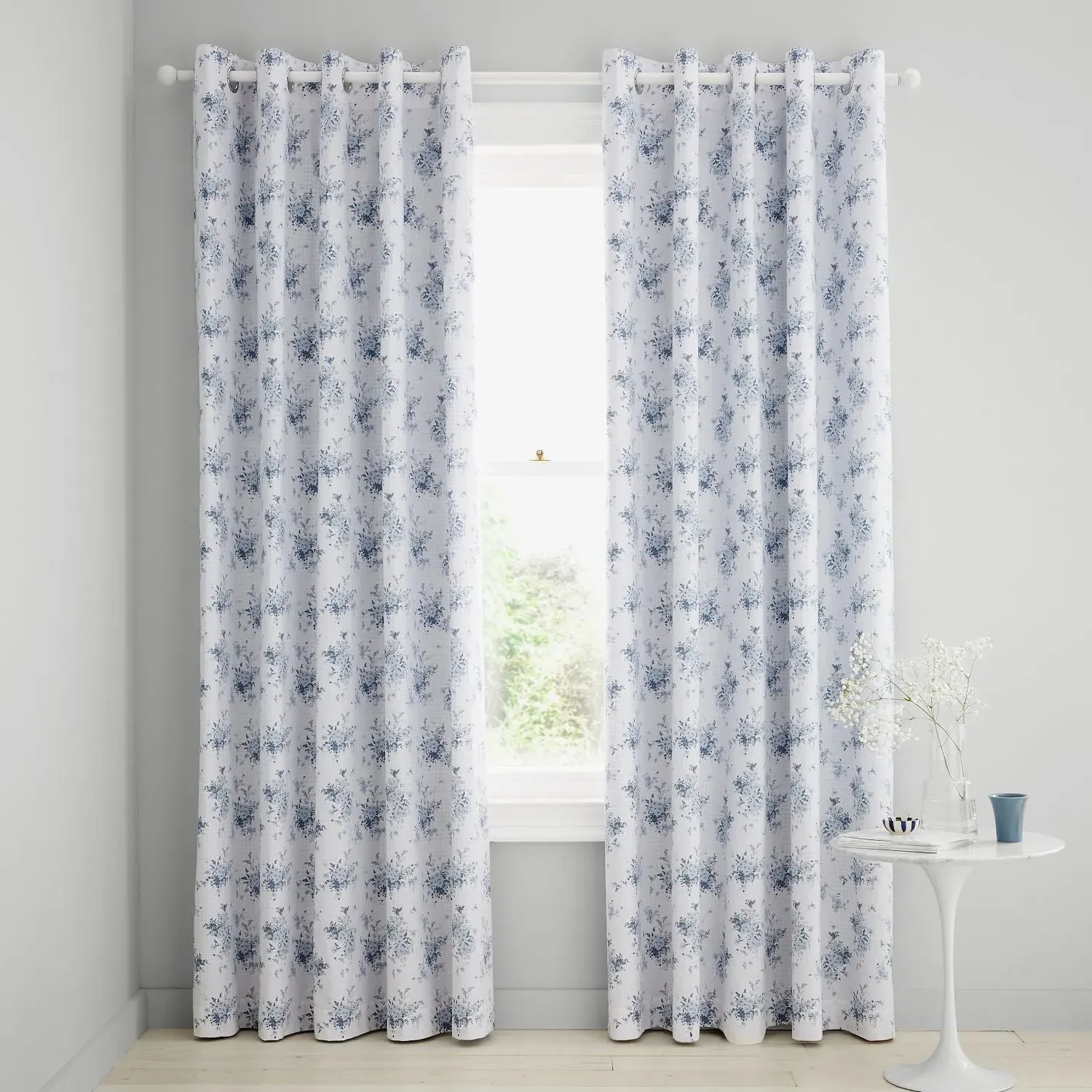 Reversible Eyelet Curtains - Blue, Cotton