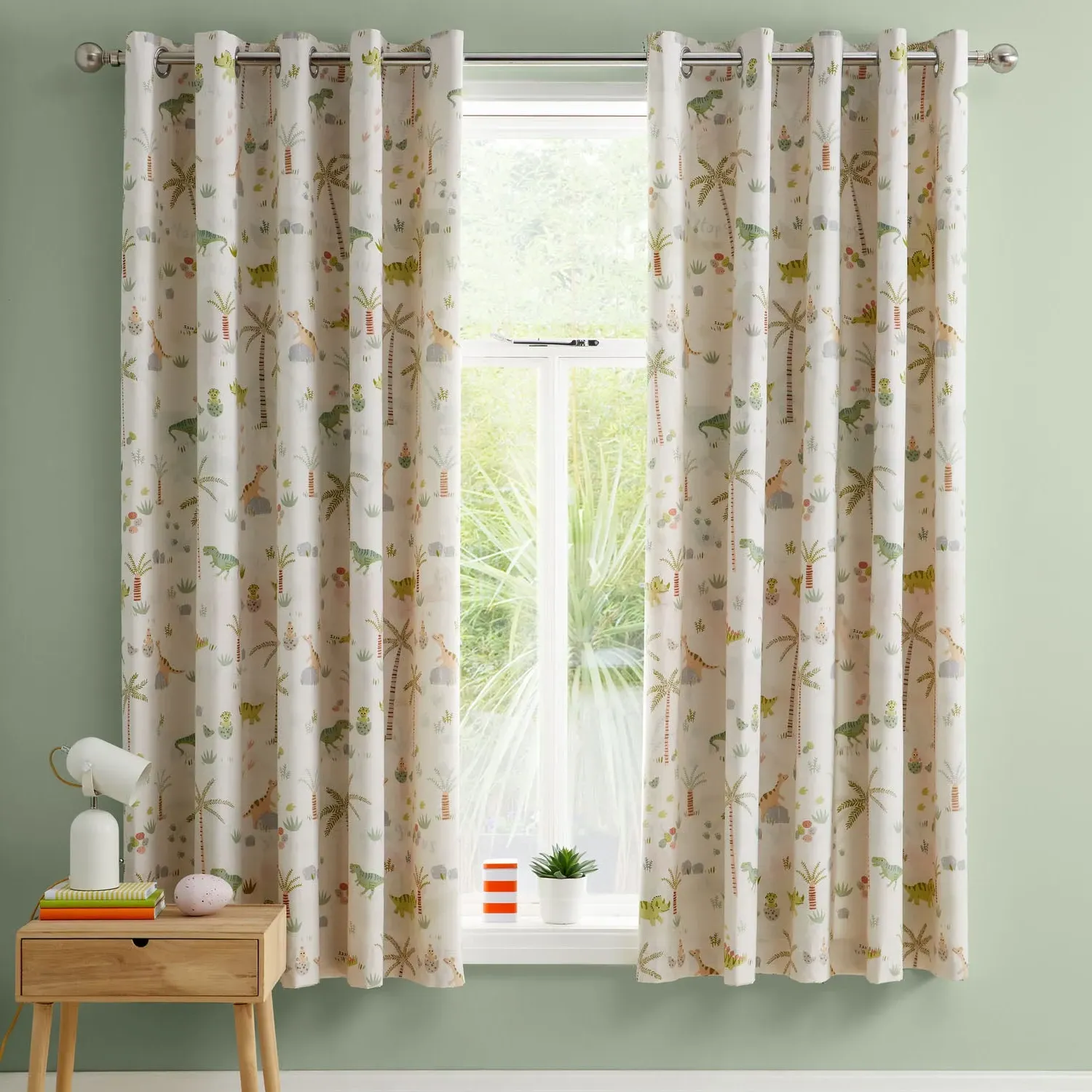 Reversible Eyelet Curtains - Green, Cotton Blend