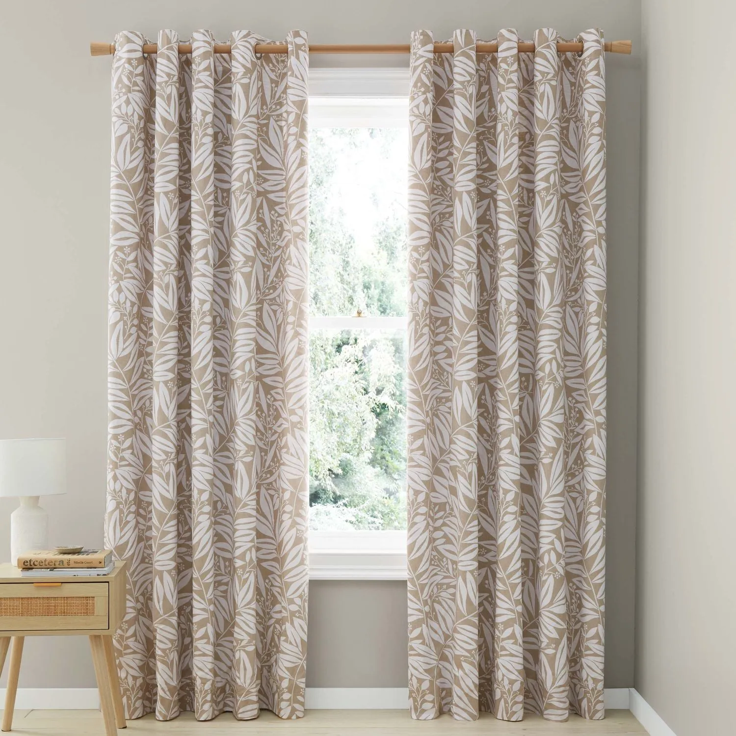 Reversible Eyelet Curtains Leaf Design - Natural