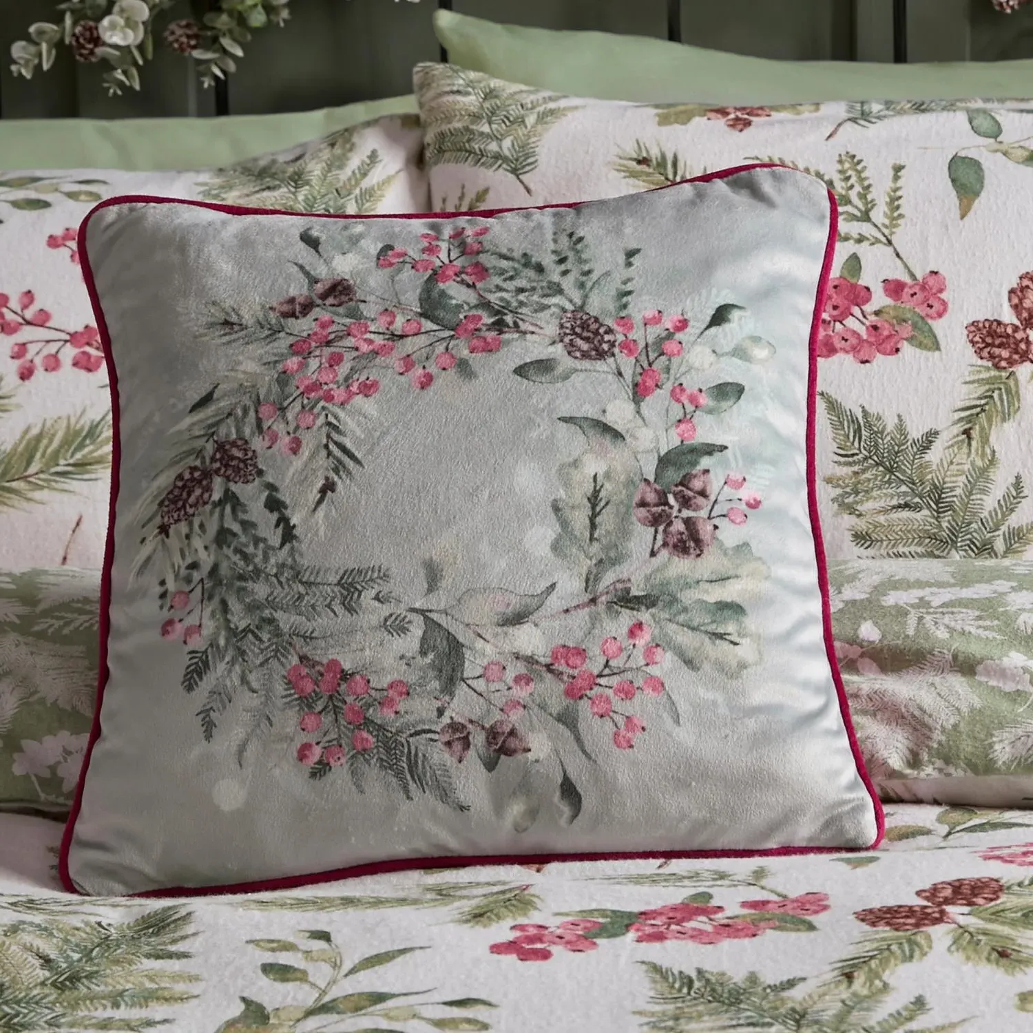 Reversible Piped Cushion - Green, Velvet image