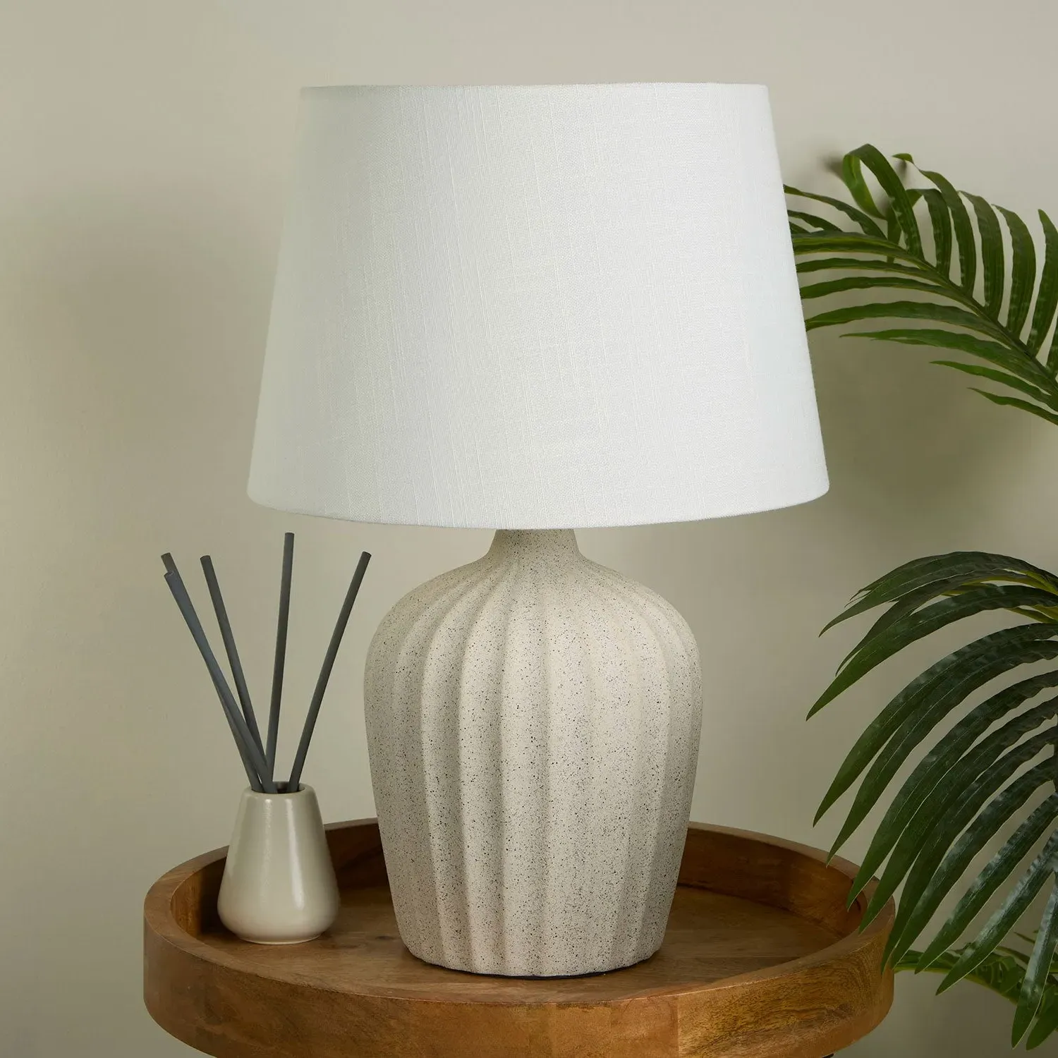 Ribbed Ceramic Table Lamp - Cream, Fabric