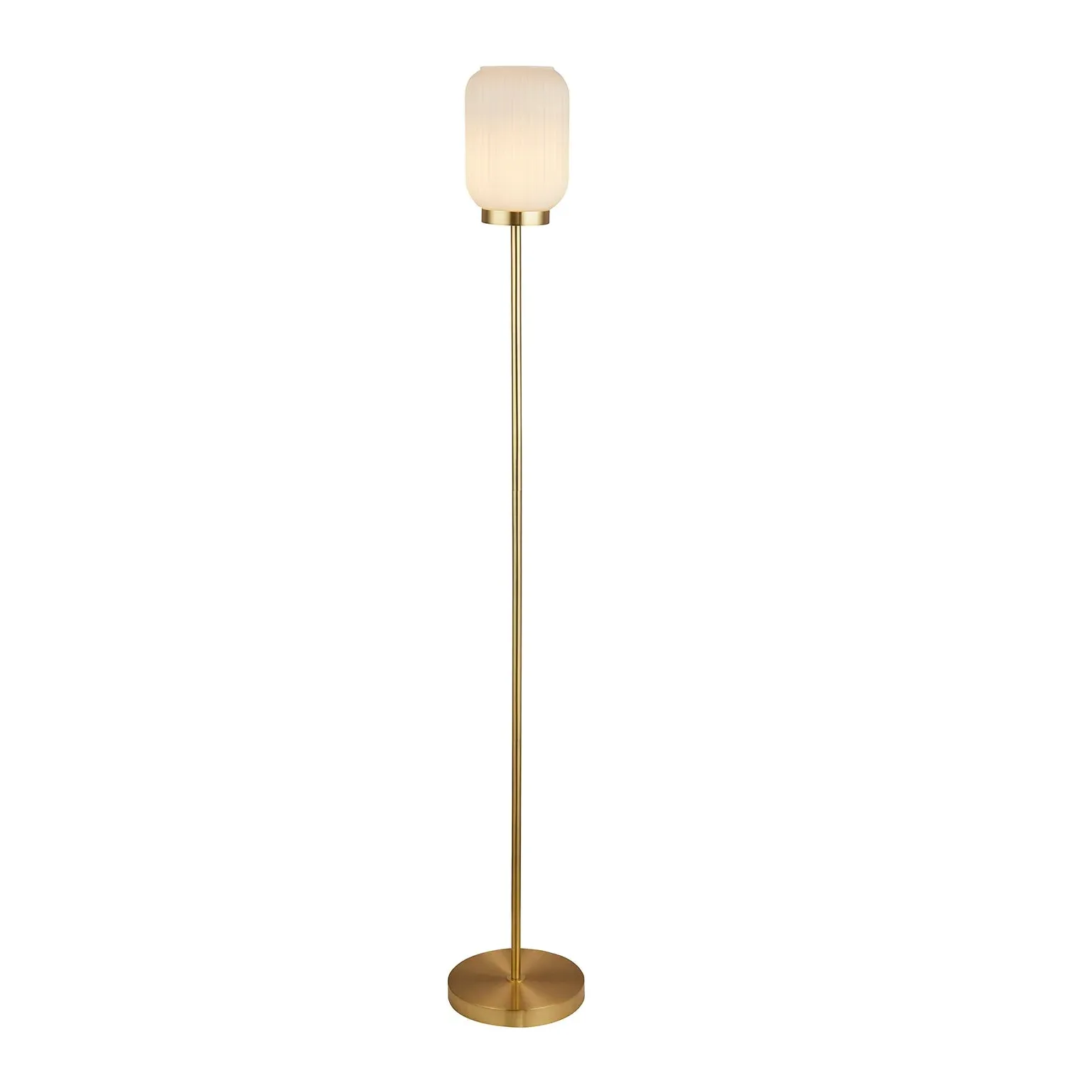Ribbed Floor Lamp with Frosted Shade - Gold, Brass
