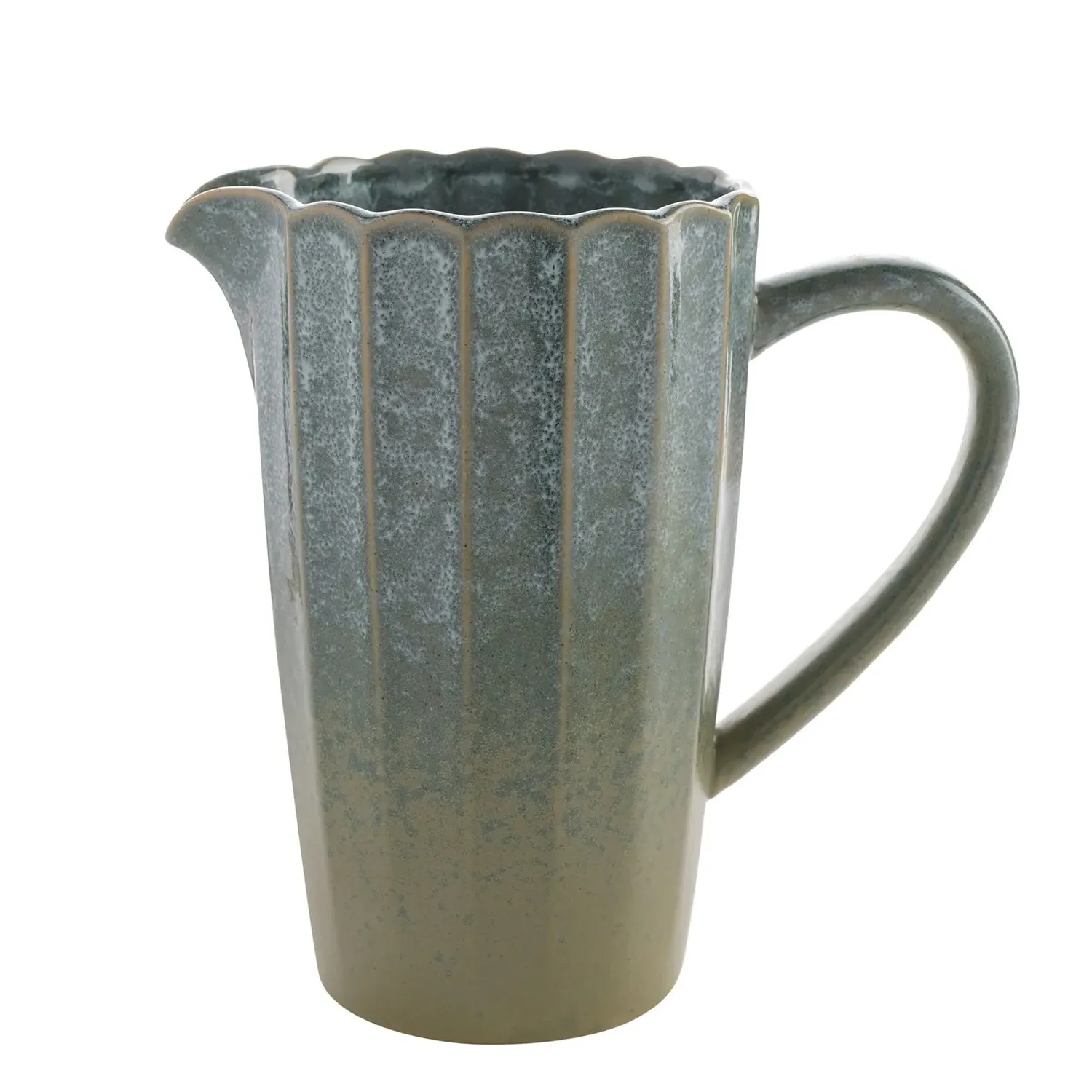 Ribbed Jug with Reactive Glaze - Green, Stoneware