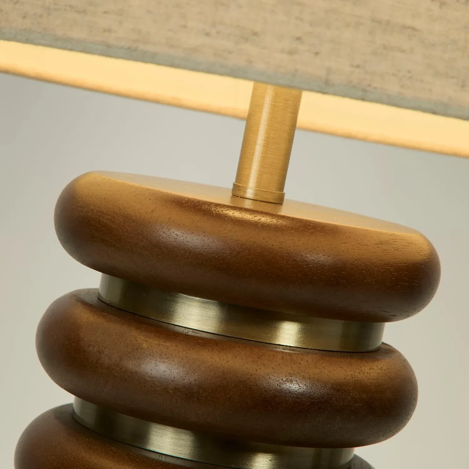 Ribbed Table Lamp with Linen Shade - Brown, Wood image