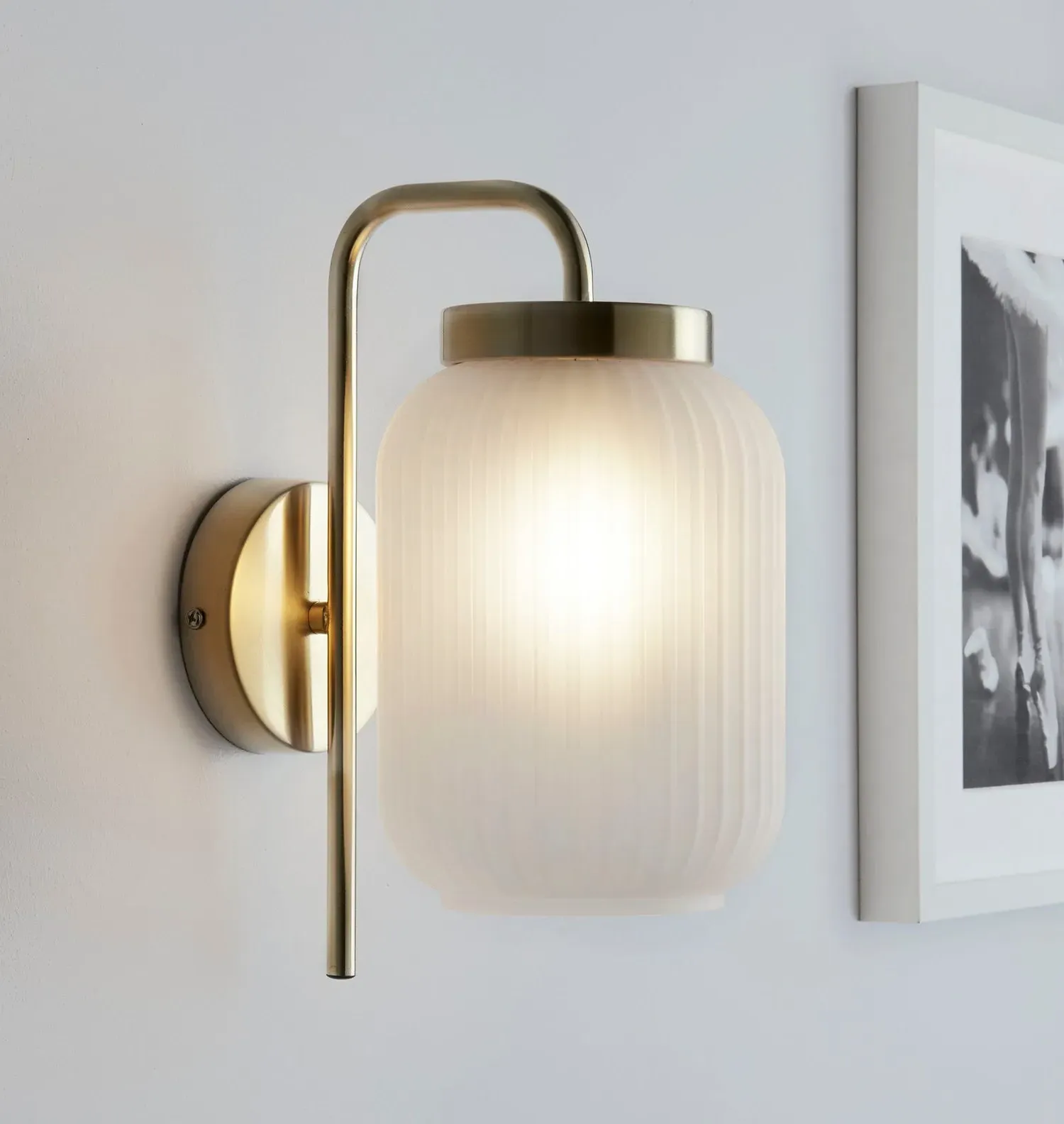 Ribbed Wall Light with Frosted Shade - Gold, Brass