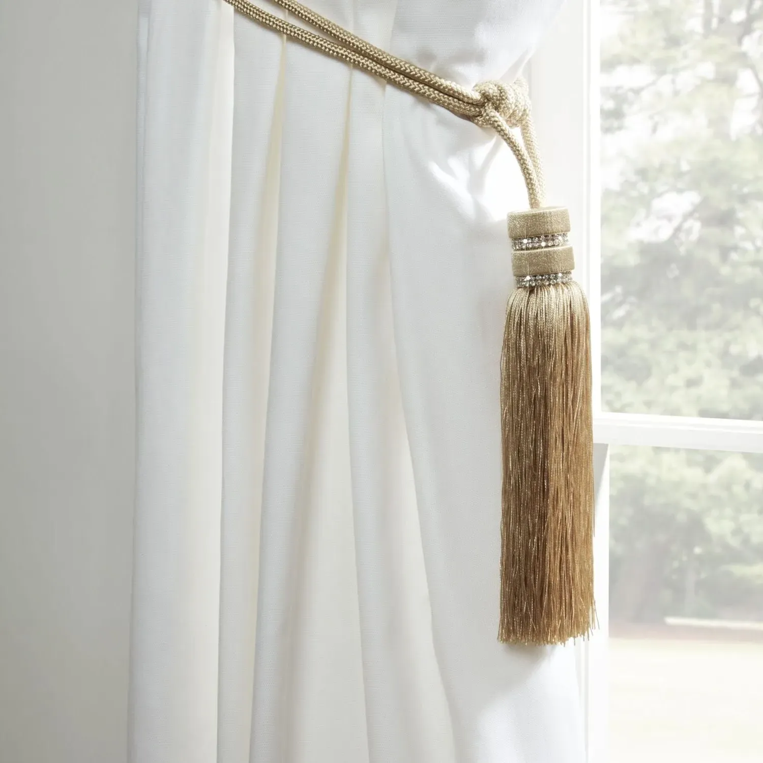 Rope Curtain Tiebacks with Diamante - Beige