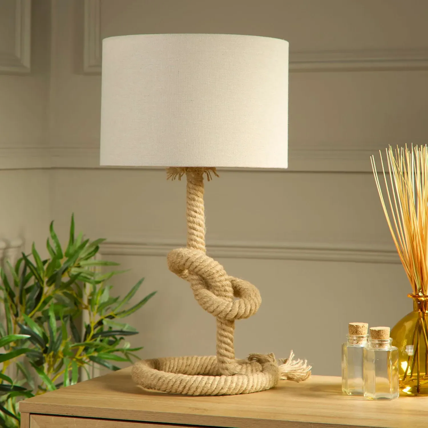 Rope Knot Table Lamp - Natural, Linen Shade