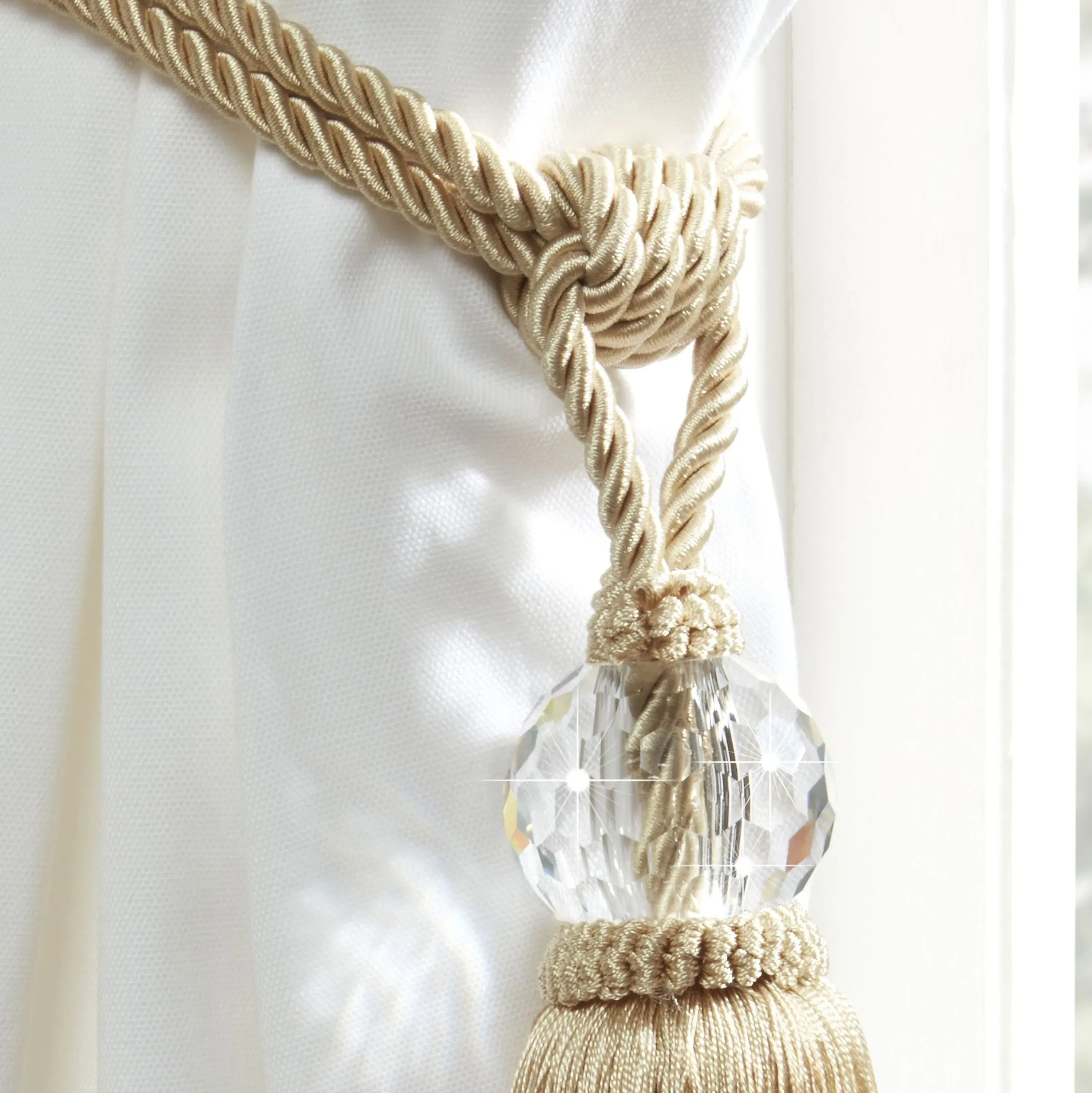 Rope Tassel Curtain Tiebacks - Cream
