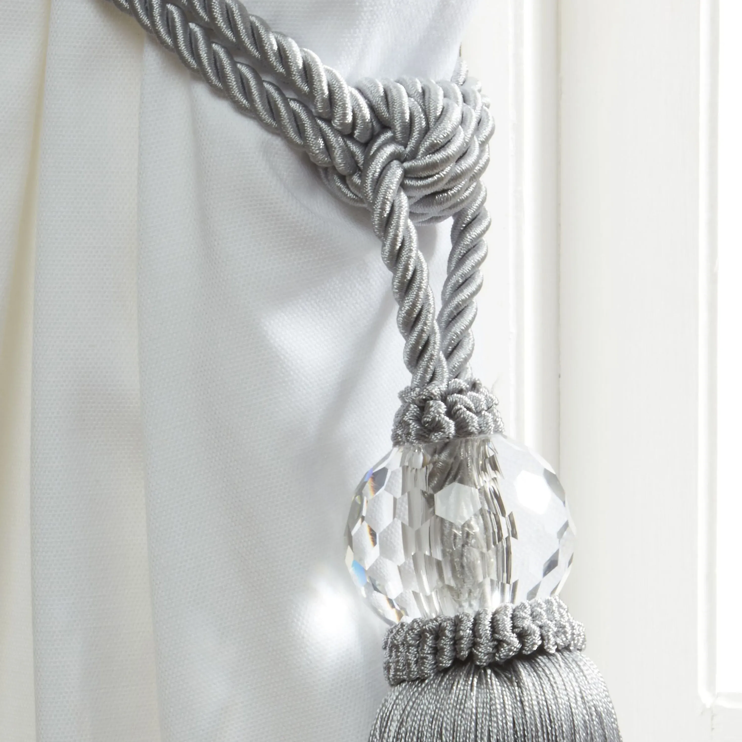 Rope Tassel Curtain Tiebacks - Silver