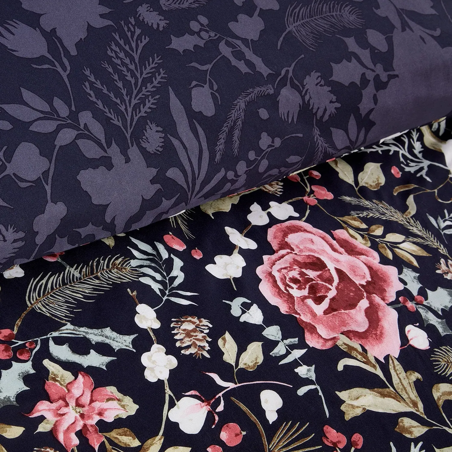 Rosa King Size Reversible Duvet Set - Navy Blue by Julian Charles, alternate view