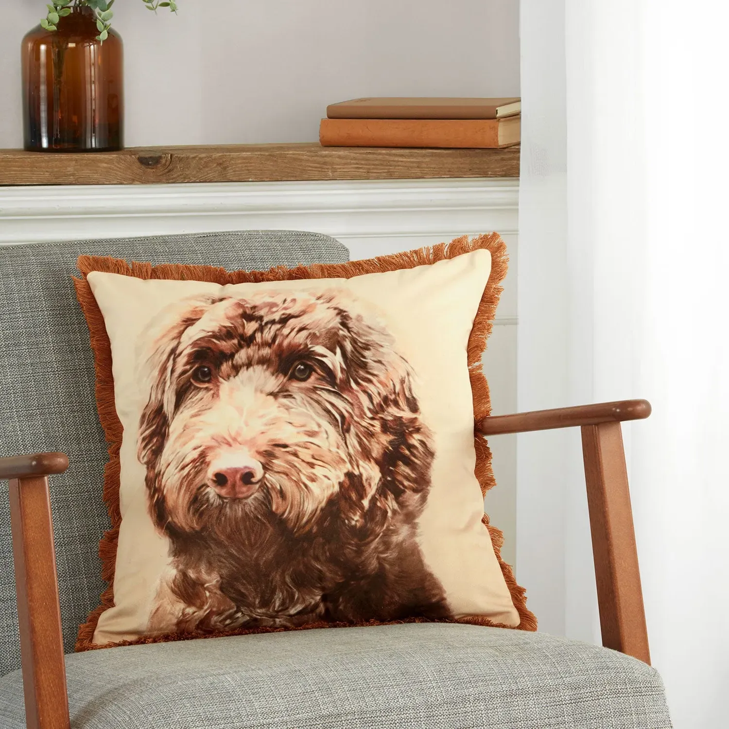 Rosie the Dog Printed Velvet Cushion - Multi alternate view