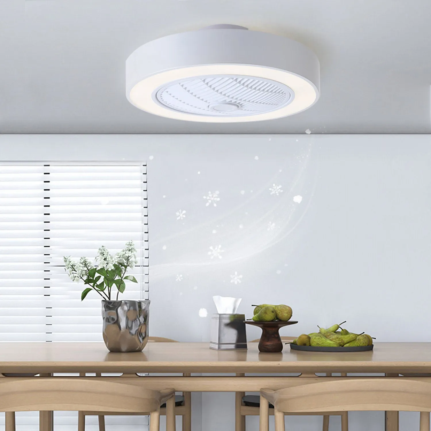 Round Ceiling Fan with 3 Colour LED and Remote Control - White by Julian Charles