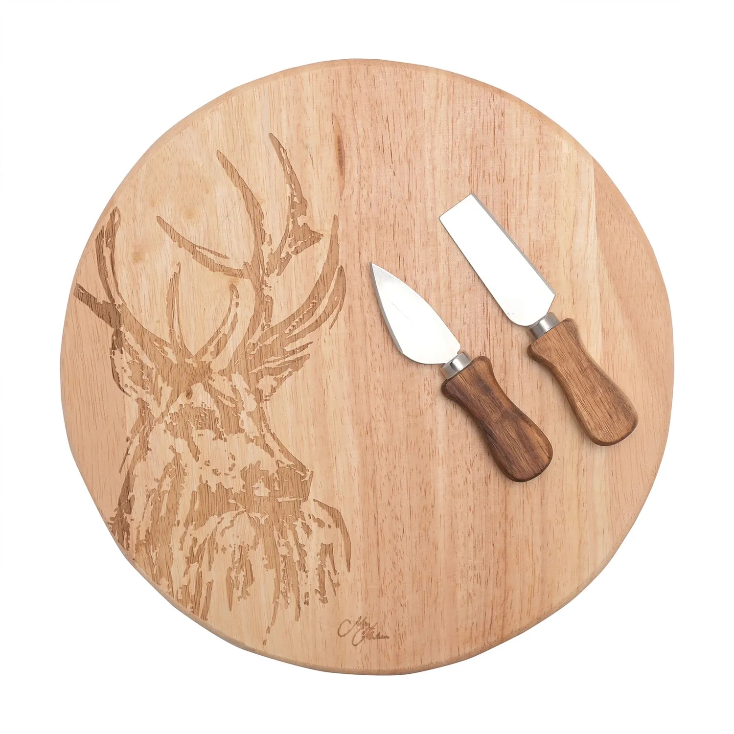 Round Cheese Board and Knife Set - Brown, Wood