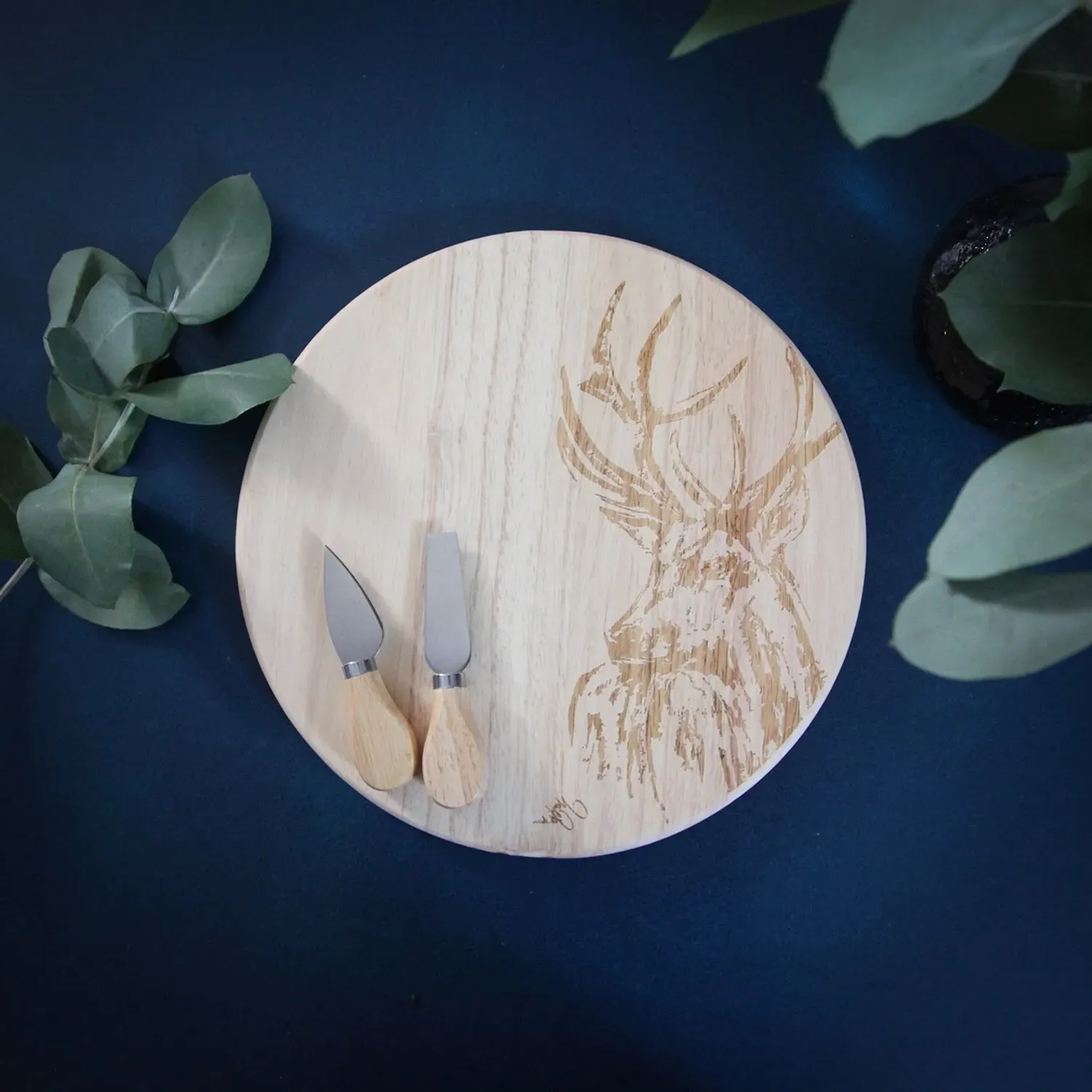 Round Cheese Board and Knife Set - Brown, Wood image