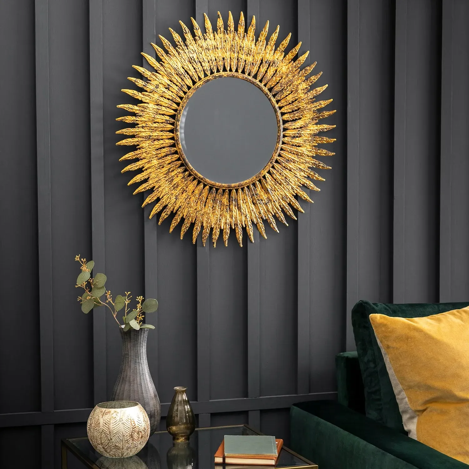 Round Feather Mirror - Gold