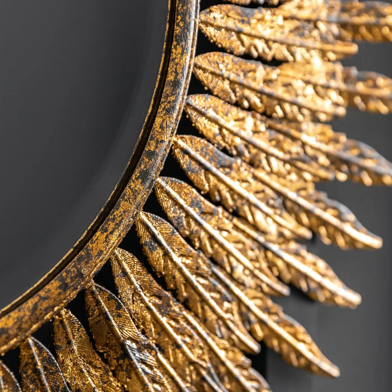 Round Feather Mirror - Gold image