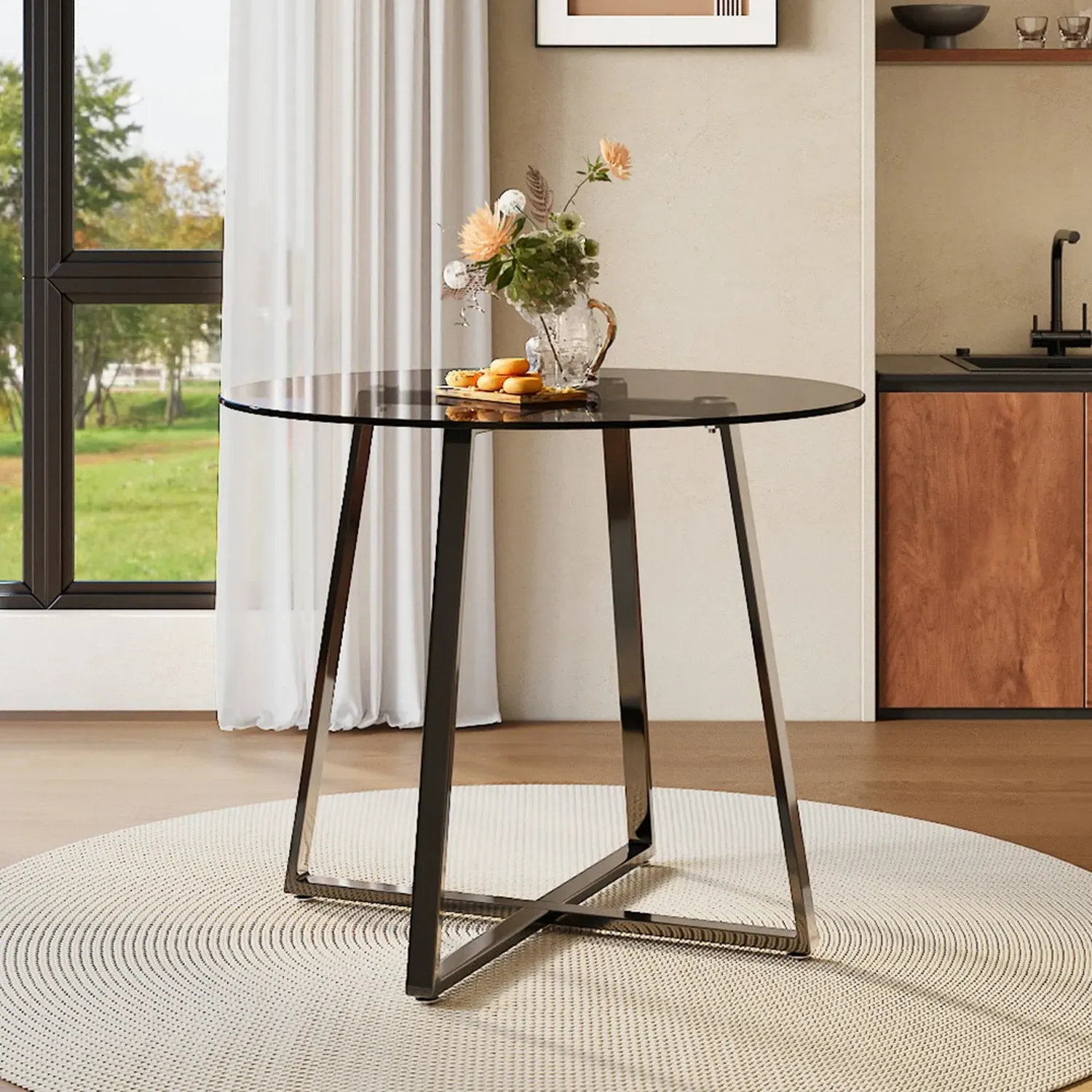 Round Glass Dining Table with Metal Base - Black by Julian Charles