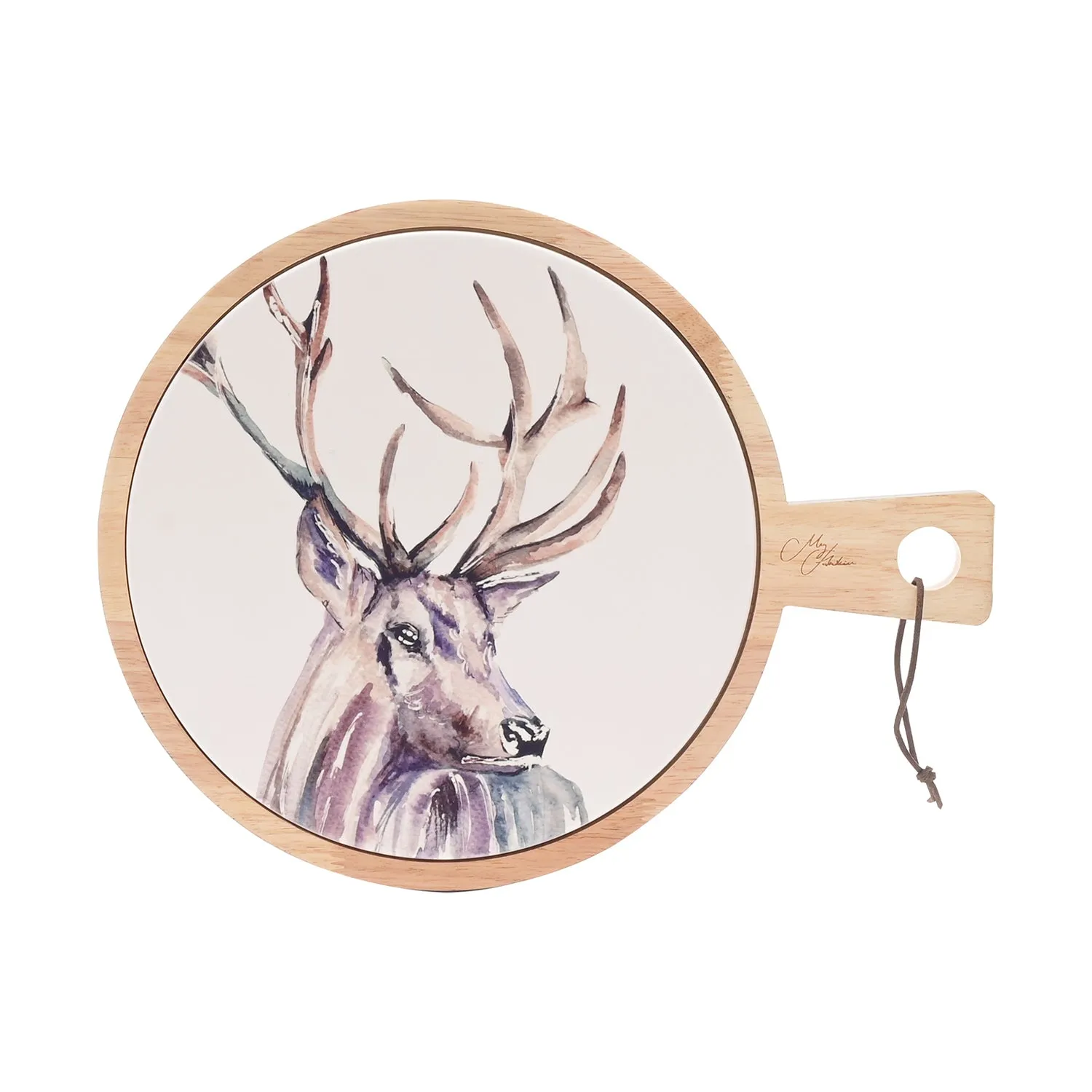 Round Serving Board with Handle - White, Wood