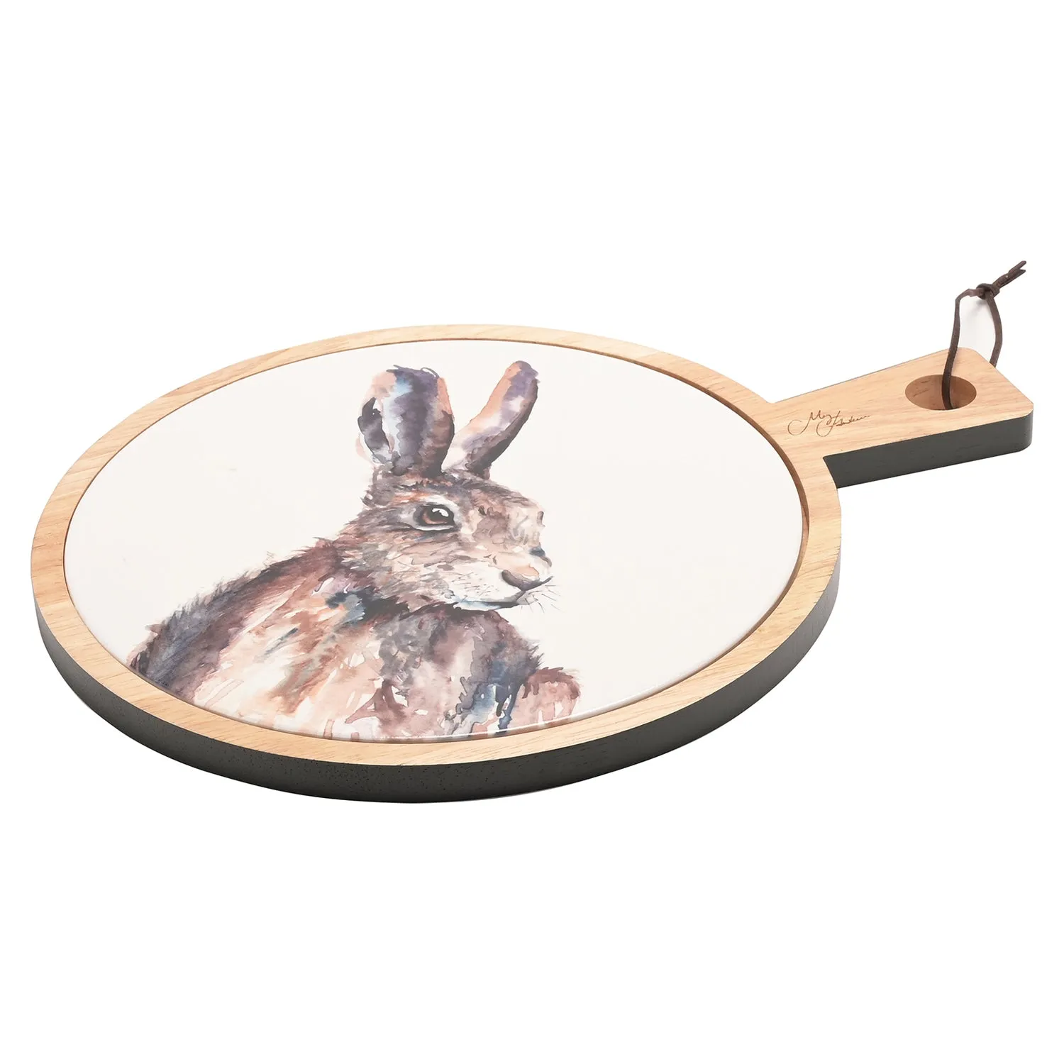 Round Serving Board with Handle - White, Wood